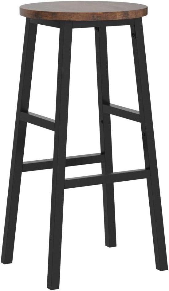 MAHANCRIS Bar Stools, Set of 2 Round Bar Chairs with Footrest, 24.4 Inch Kitchen Breakfast Bar Stools, Industrial Bar Stools, Easy Assembly, for Dining Room, Kitchen, Rustic Brown BAHR0201Z