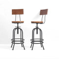 Set of 2-Industrial Bar Stools-Swivel Wooden Seat-Bar Counter Height Adjustable 26-32.2inch-Kitchen Dining Chairs