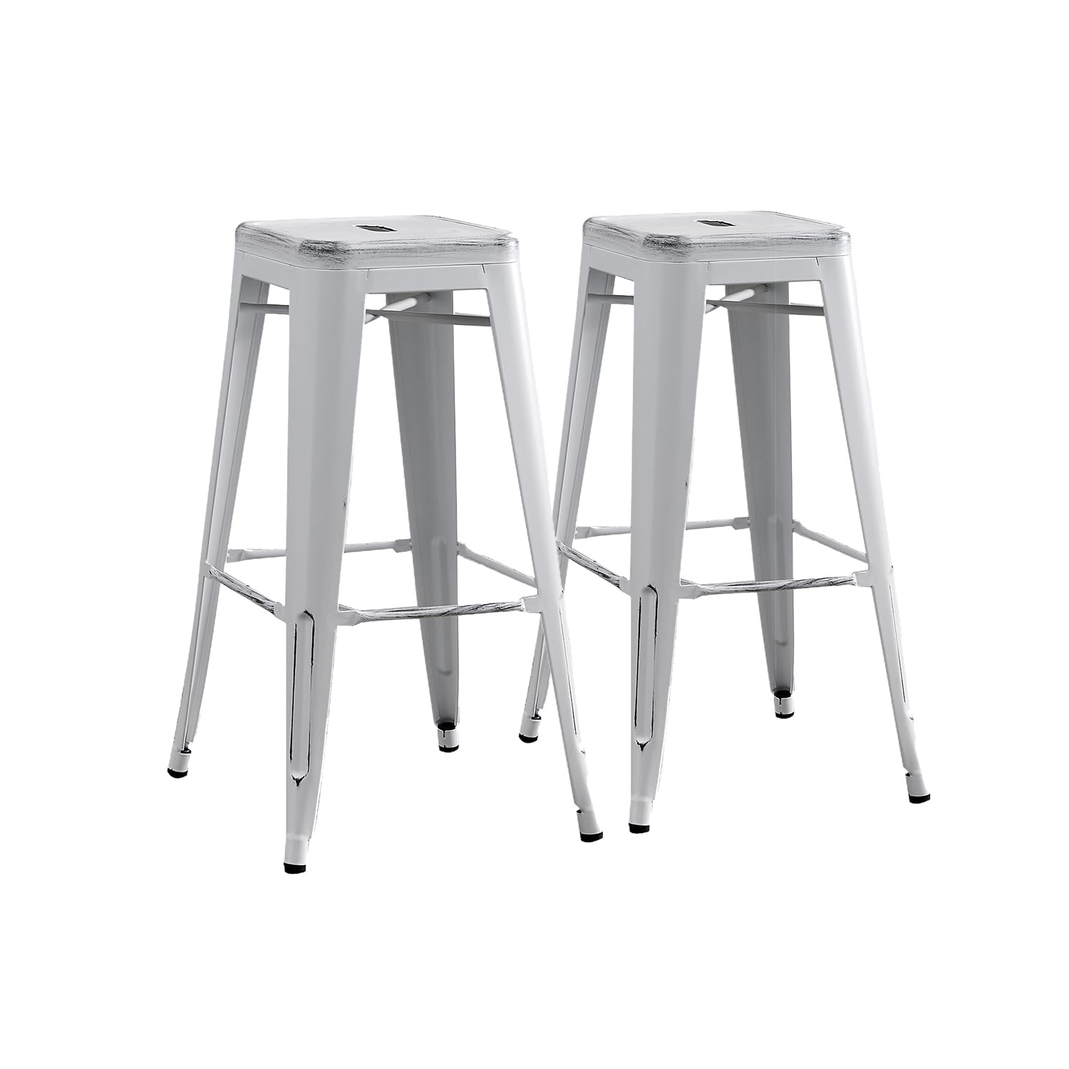 30" Metal Bar Stools Set of 2 Industrial Iron Stackable for Kitchen Indoor/Outdoor Patio Distressed Black
