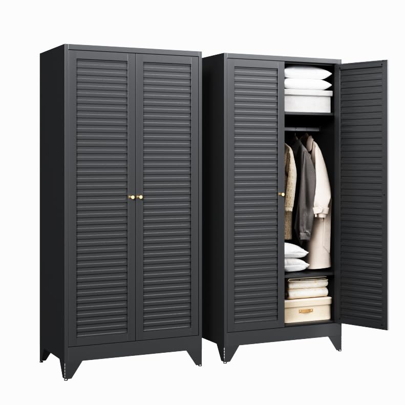 Letaya Metal Wardrobe Cabinets with Lock,Clothing Locker 72" X 36" X 18" Storage Cabinets for Home Room,Fire Department, School, Employee,Gym,Government (Black)