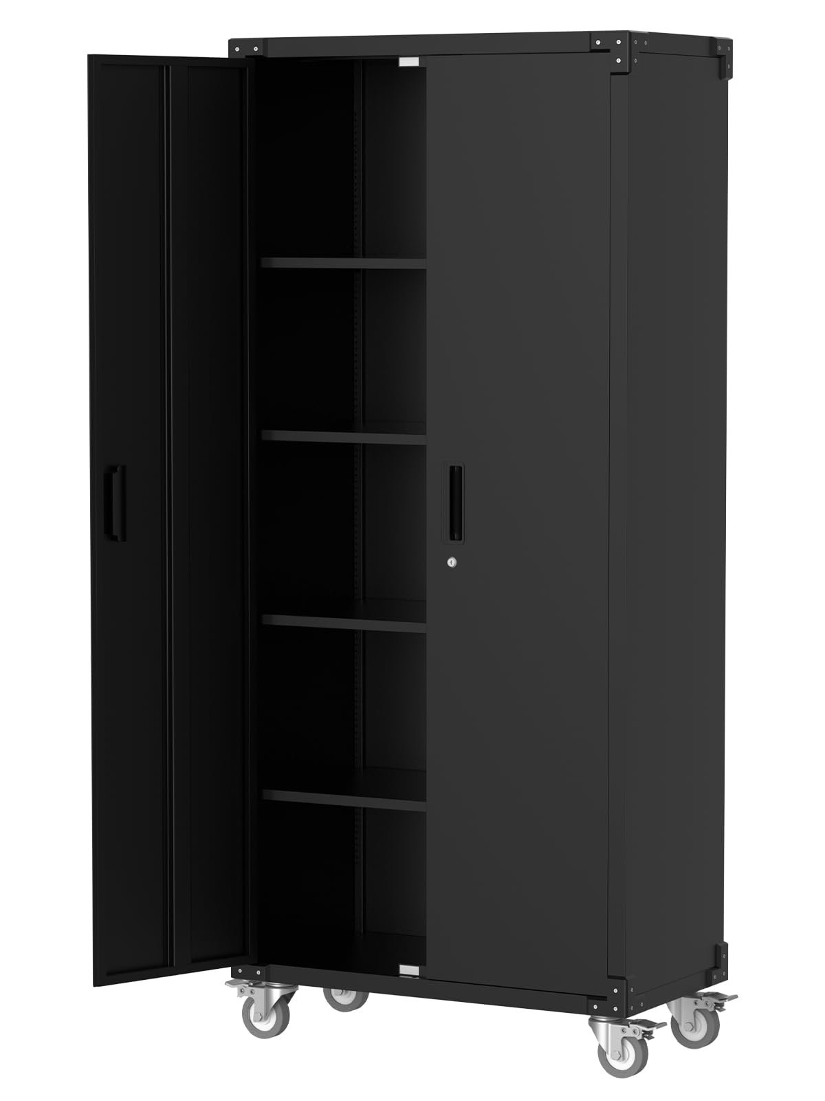 GarveeHome 72" Metal Storage Cabinet with Wheels, Locking Doors & 2 Drawers,Heavy Duty Rolling Garage Organizer with 2 Adjustable Shelves (with Wheels, with 2 Draws)