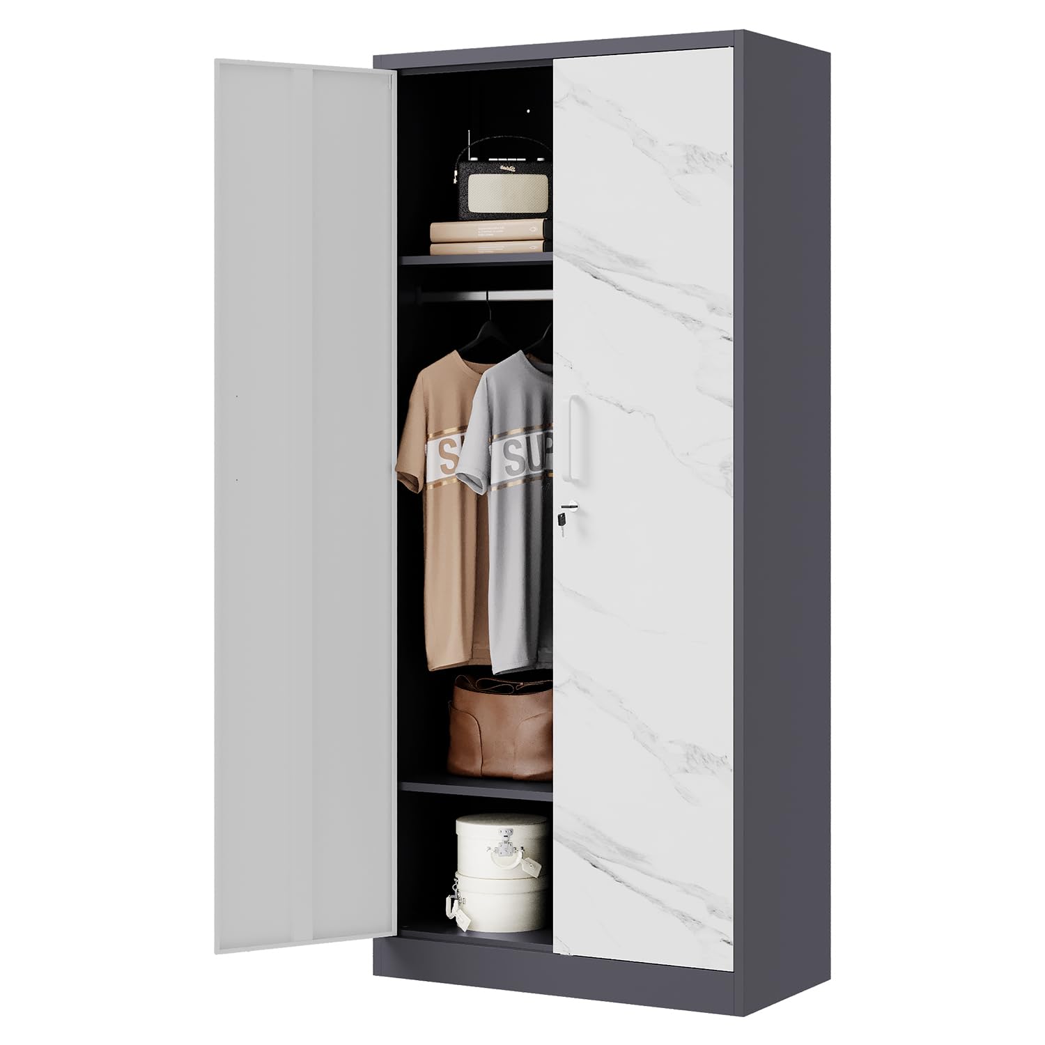 Letaya Metal Wardrobe Cabinets with Lock,Clothing Locker 72" X 36" X 18" Storage Cabinets for Home Room,Fire Department, School, Employee,Gym,Government (Black)