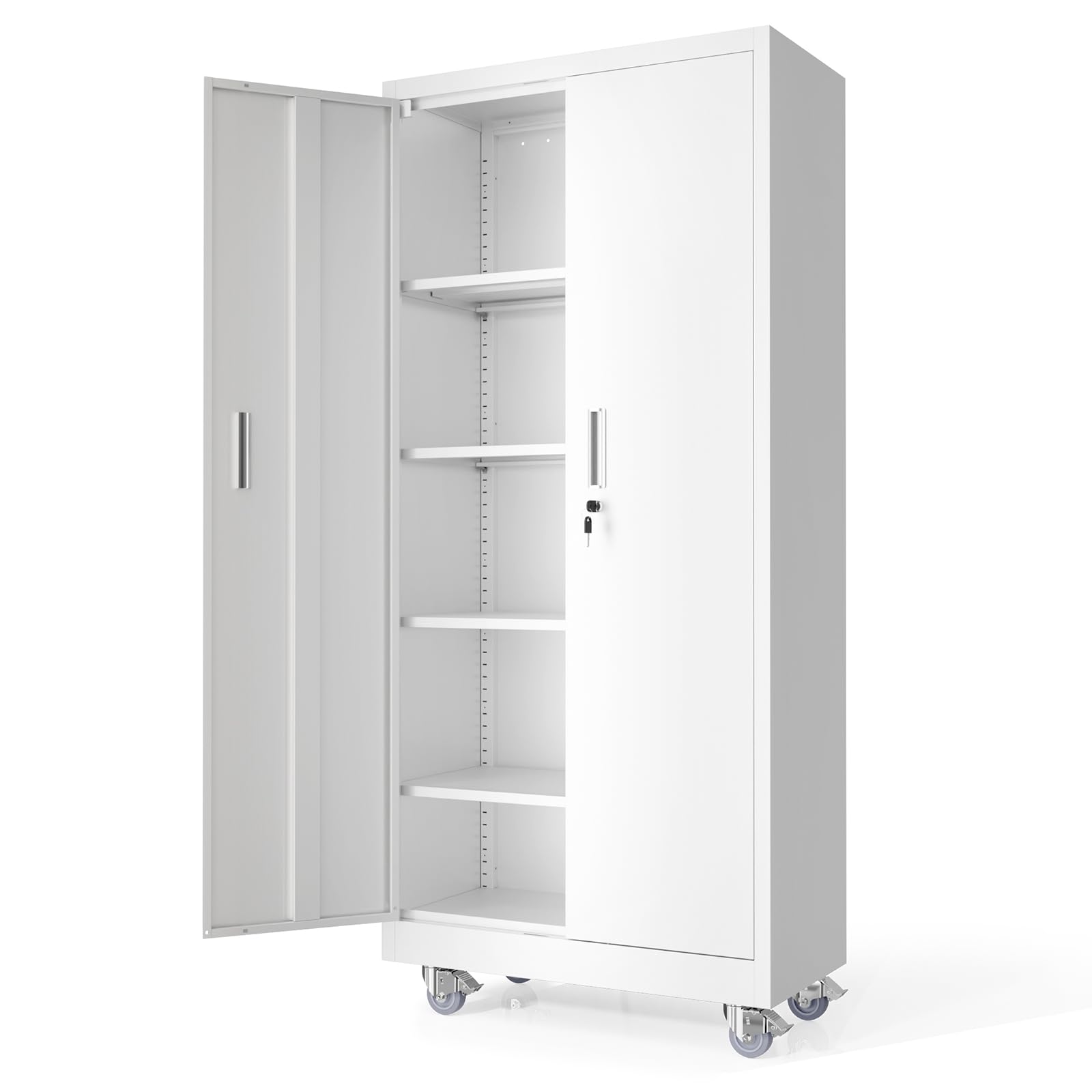 VINGLI Large Metal Storage Cabinet with 2 Doors and 5 Adjustable Shelves, Upgraded Height & Wide & Deep, 43''W x 20''D x 72''H, Oversized Garage Storage Cabinet with Wheels and Locks (Black)