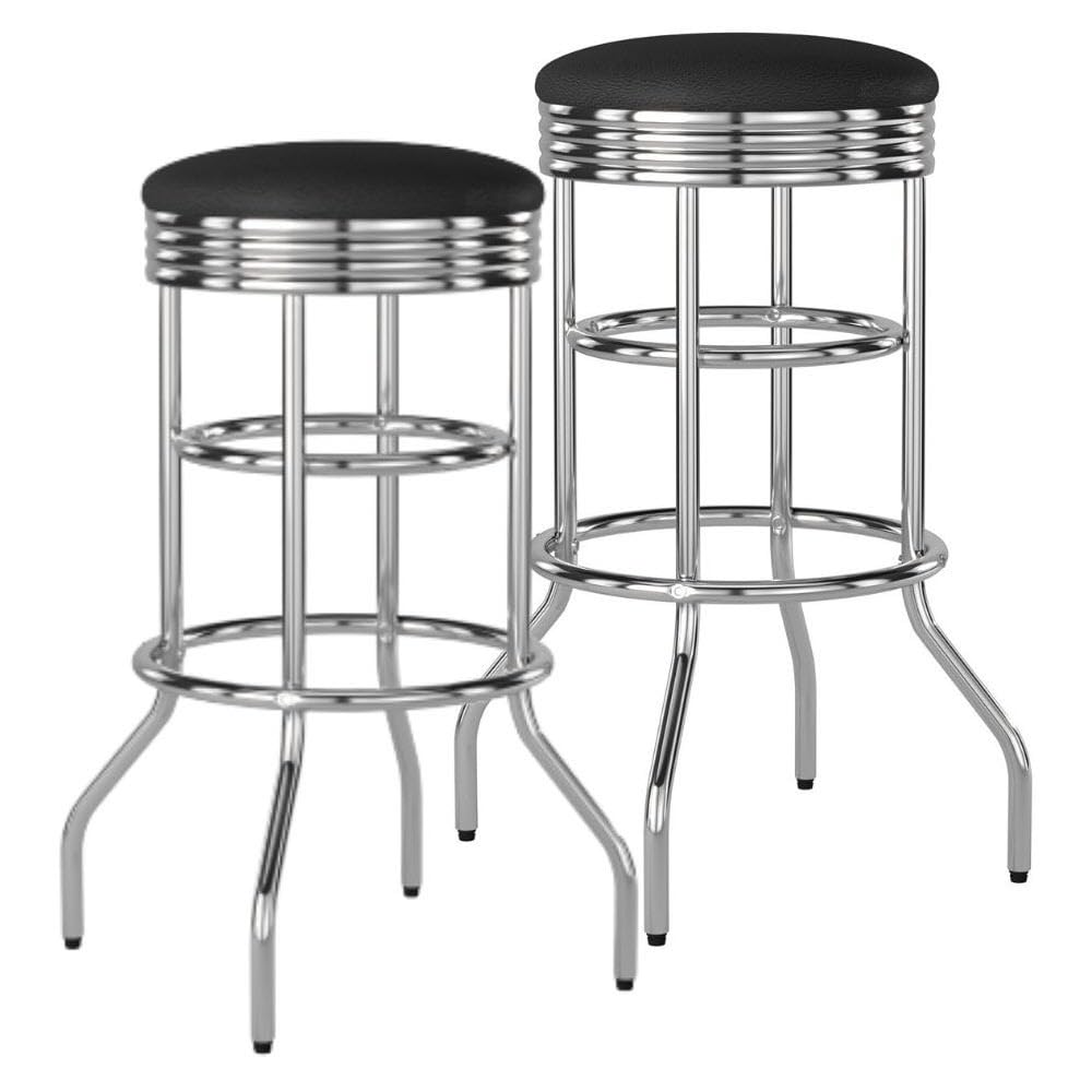 TRINITY Heavy Duty 30-Inch Backless Swivel Bar Stool for Kitchen, Garage, or Workshop, Chrome Finish with Faux Leather Seat, 2 Pack, Black