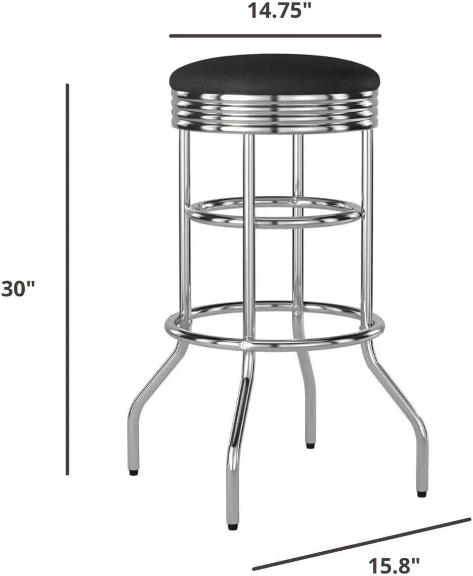 TRINITY Heavy Duty 30-Inch Backless Swivel Bar Stool for Kitchen, Garage, or Workshop, Chrome Finish with Faux Leather Seat, 2 Pack, Black