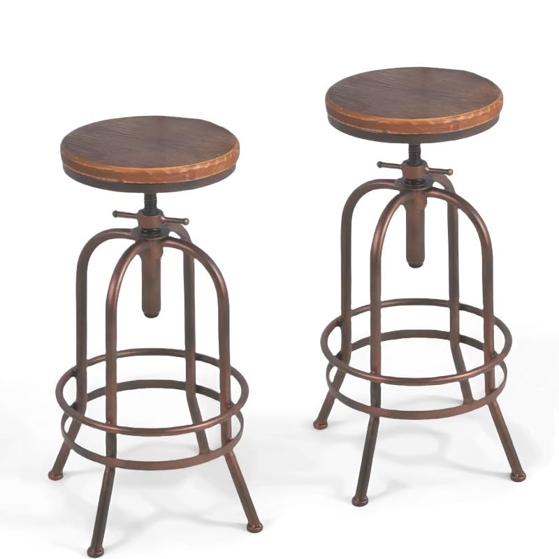 Set of 2-Industrial Bar Stool-Retro 26-32.3inch Swivel Stools-Extra Tall Kitchen Chair-Bar Counter Height Adjustable-Fully Welded (Black 2PCS)