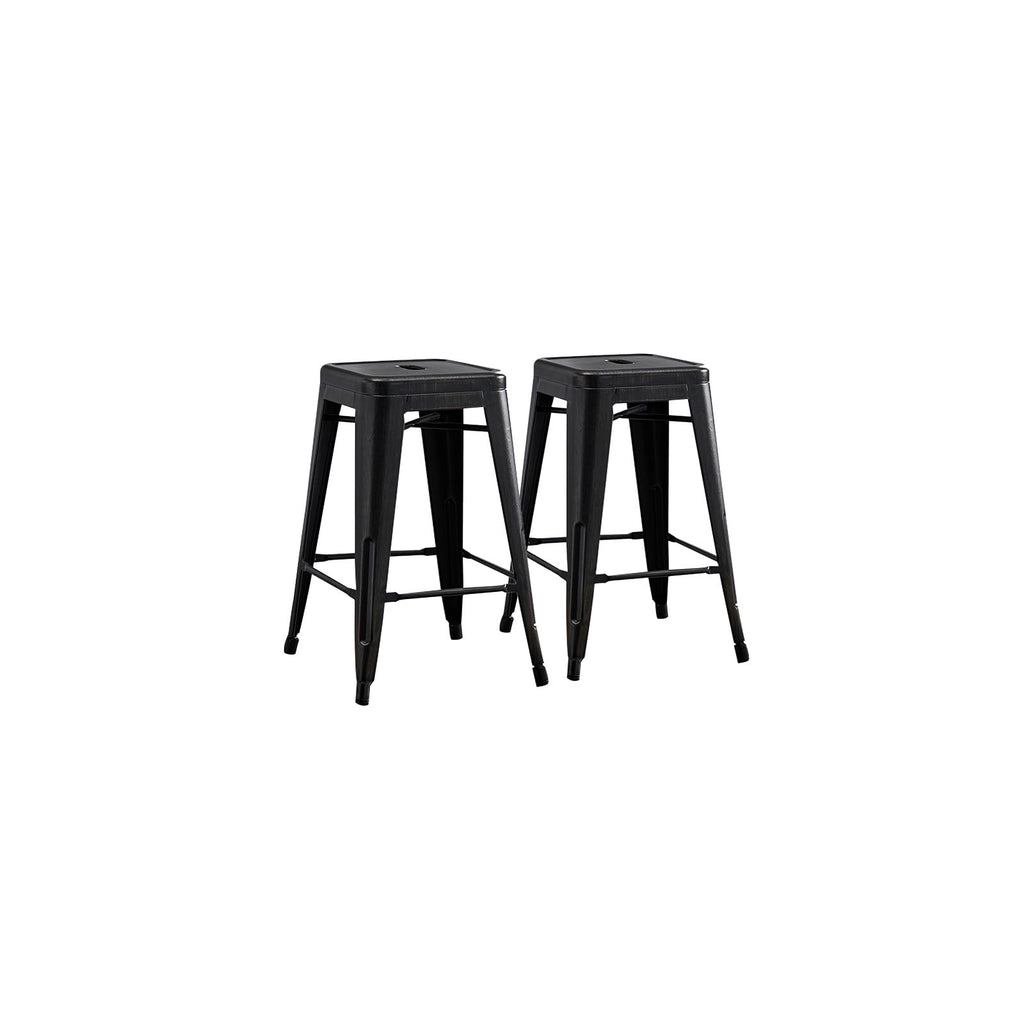 30" Metal Bar Stools Set of 2 Industrial Iron Stackable for Kitchen Indoor/Outdoor Patio Distressed Black