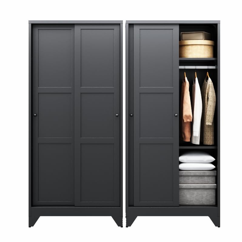 Letaya Metal Wardrobe Cabinets with Lock,Clothing Locker 72" X 36" X 18" Storage Cabinets for Home Room,Fire Department, School, Employee,Gym,Government (Black)