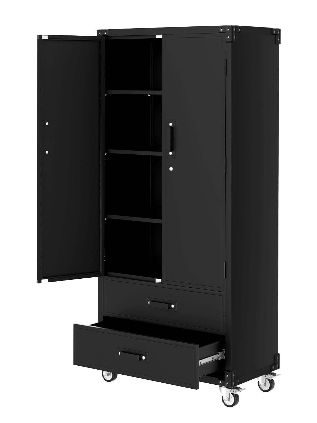 GarveeHome 72" Metal Storage Cabinet with Wheels, Locking Doors & 2 Drawers,Heavy Duty Rolling Garage Organizer with 2 Adjustable Shelves (with Wheels, with 2 Draws)