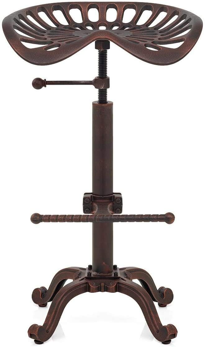 Industrial Bar Stool-Swivel Tractor Seat-Kitchen Dining Counter Chair-Extra Pub Height- Adjustable 24.8-31"-Iron Cast Design