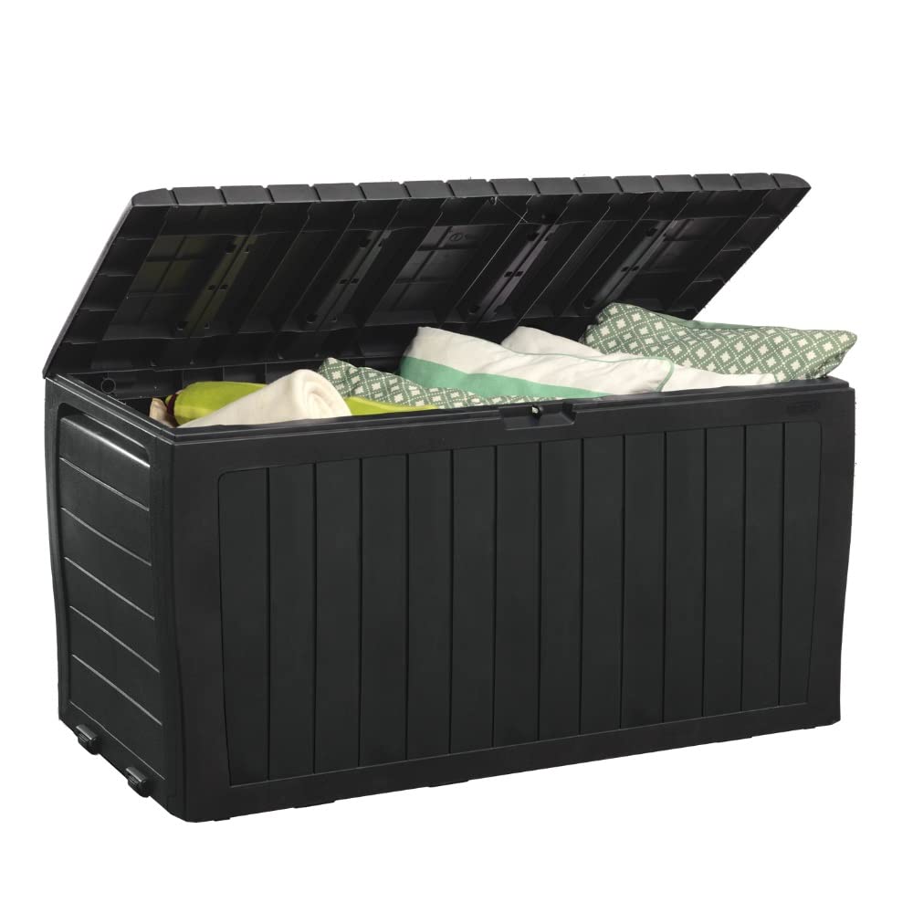 Keter Marvel Plus 71 Gallon Resin Outdoor Storage Box for Patio Furniture Cushions, Throw Pillows, Garden Tools and Pool Floats, Brown