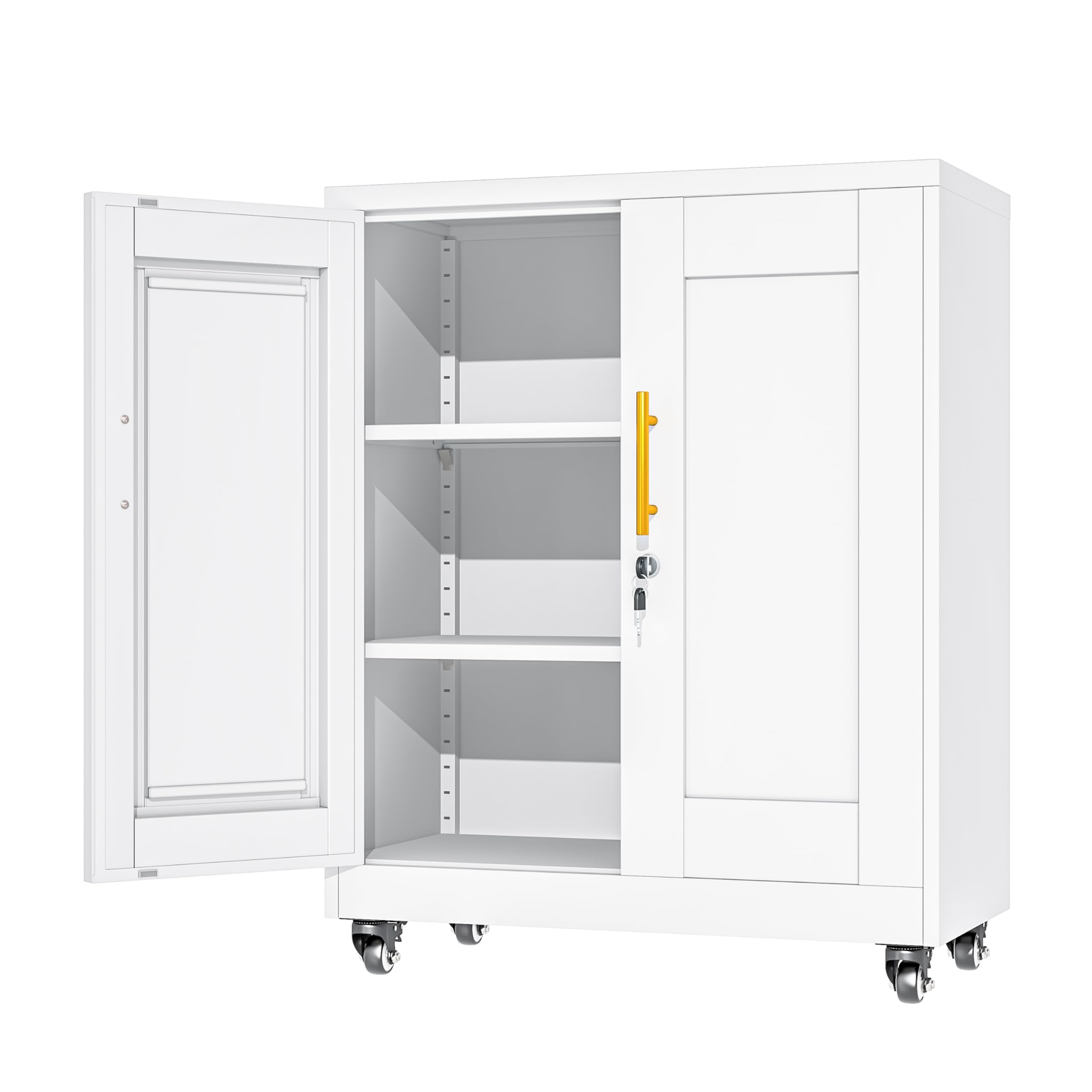71" Metal Garage Storage Cabinet with Wheels and Locking Doors and Tall Rolling Steel Tool Cabinet with 4 Adjustable Shelves for Garage,Home,Office,Shop (Black, 71''H x 30''W x15''D)