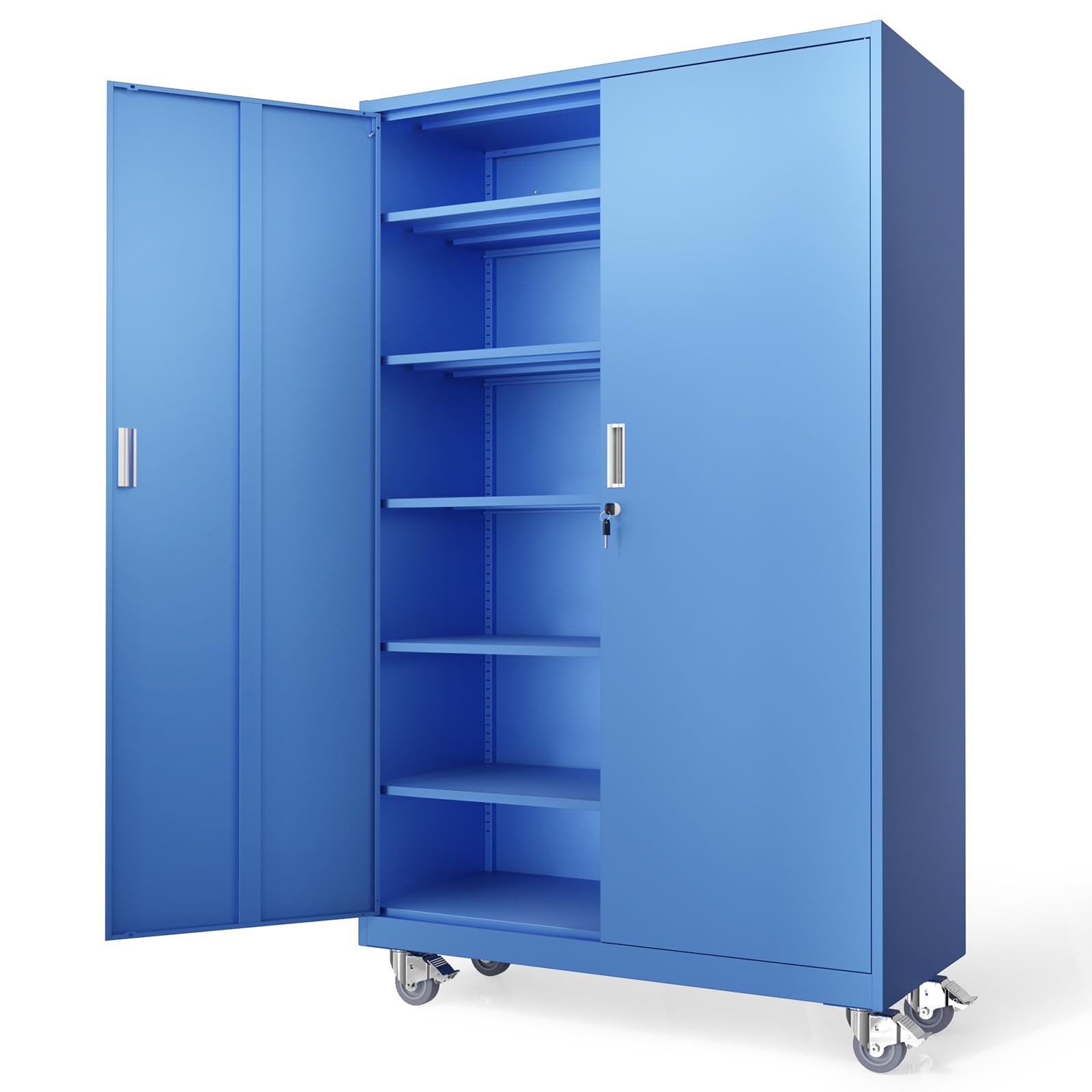 VINGLI Large Metal Storage Cabinet with 2 Doors and 5 Adjustable Shelves, Upgraded Height & Wide & Deep, 43''W x 20''D x 72''H, Oversized Garage Storage Cabinet with Wheels and Locks (Black)