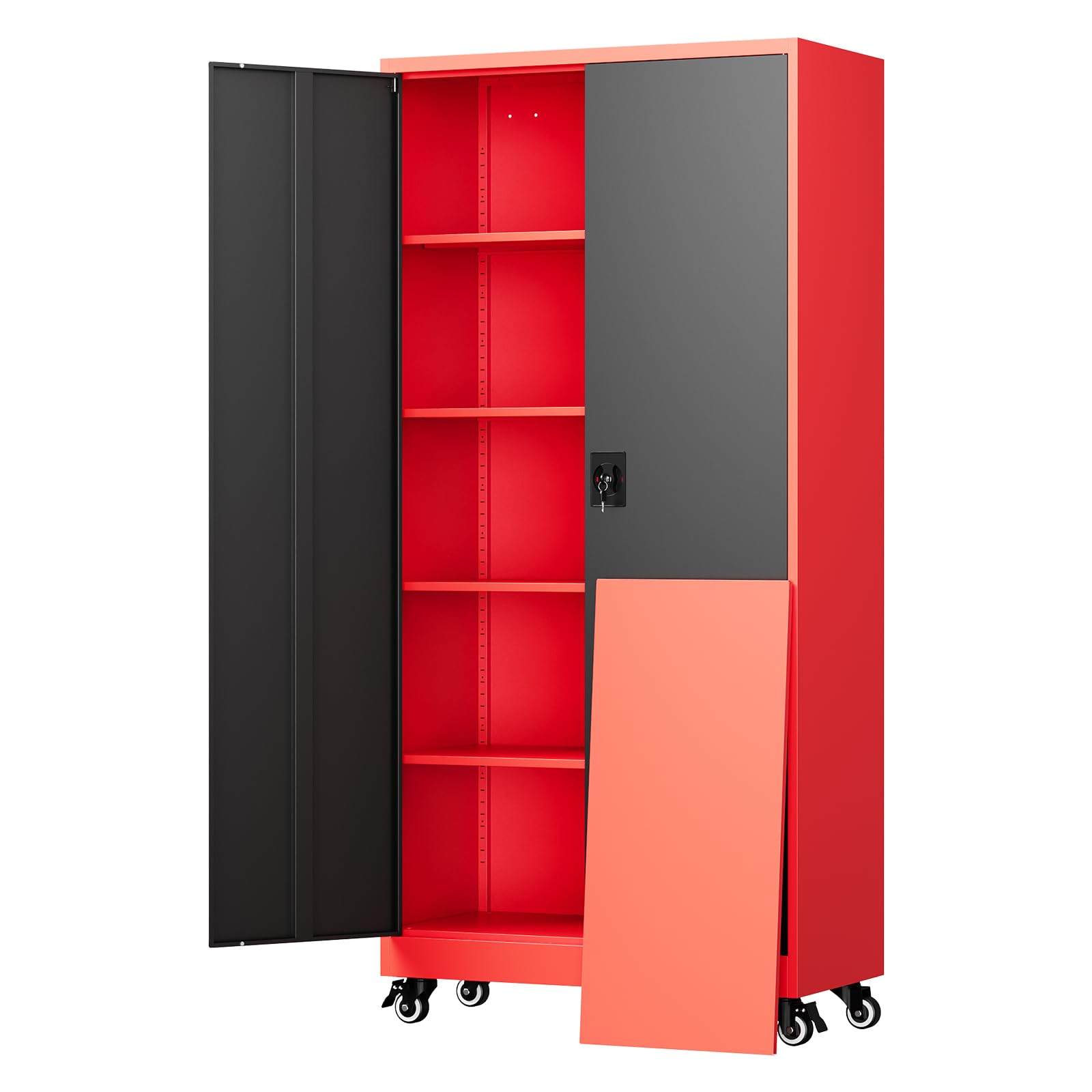 Yizosh Metal Garage Storage Cabinet with 2 Doors and 5 Adjustable Shelves - 71" Steel Lockable File Cabinet,Locking Tool Cabinets for Office,Home,Garage,Gym,School (Black)