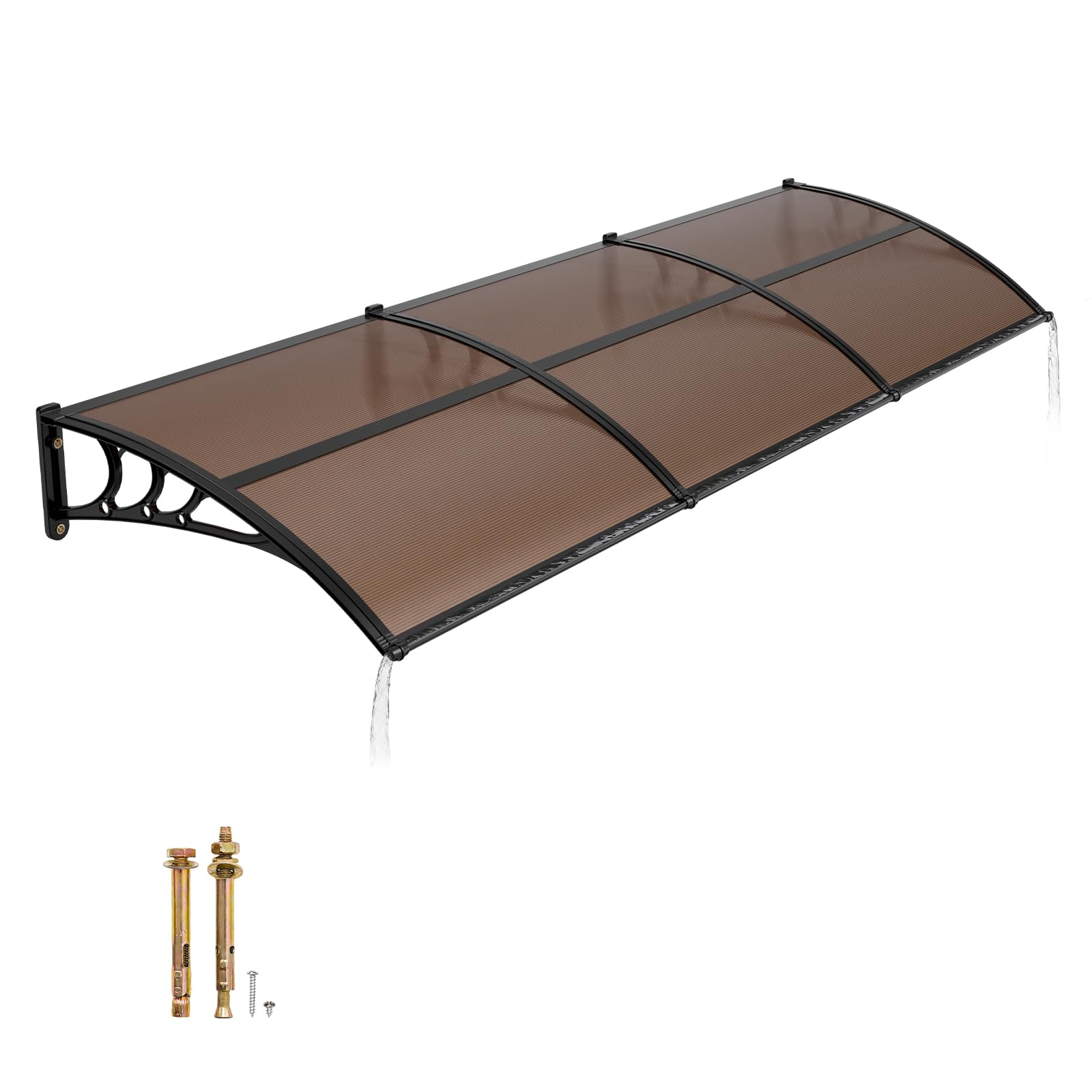 VEVOR Awnings for Door Entrance, 38" x 40" Window Door Awning Canopy Exterior with Drainage & ABS Bracket, Polycarbonate Cover Patio Door Awnings for Sun, UV, Rain, Snow Protection（Brown）