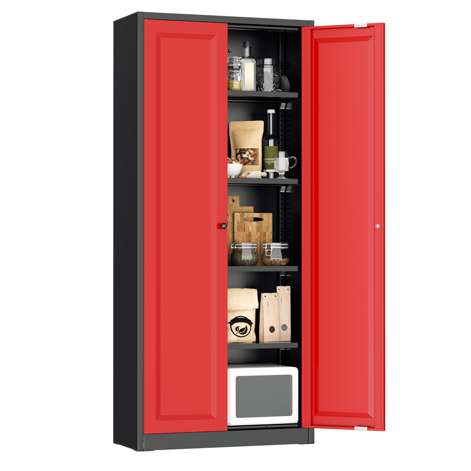 Greenvelly Metal Storage Cabinet, 72" Black Steel Garage Cabinet with Doors and Adjustable Shelves, Metal Cabinet with Lock,Garage Cabinets and Storage System for Garage,Home Office,School