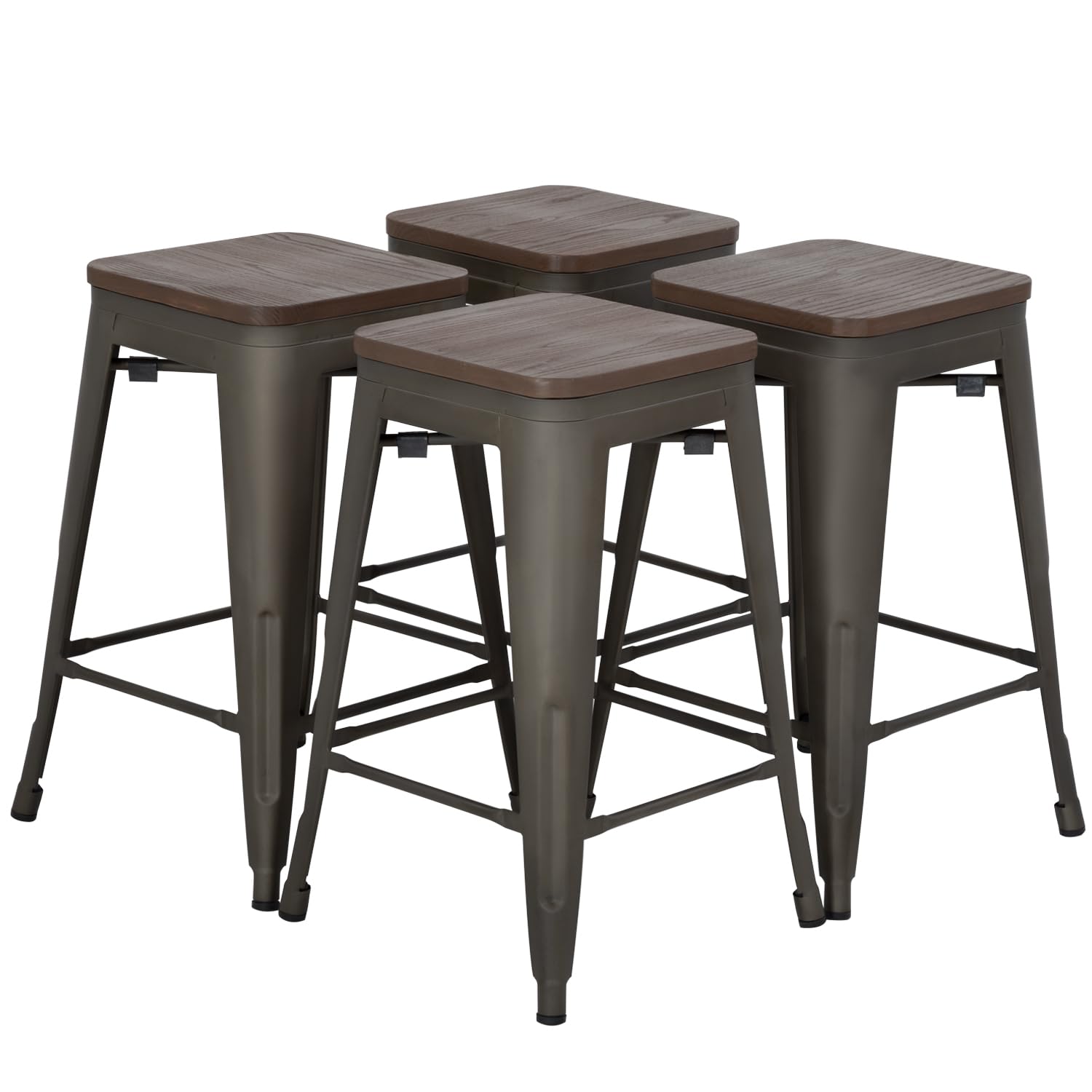 FDW Metal Bar Stools Set of 4 Counter Height Bar Stools 24 Inches Industrial Bar Chairs Patio Stool Stackable Backless Stool Indoor Outdoor Metal Kitchen Stools Bar Chairs (Black, 24")