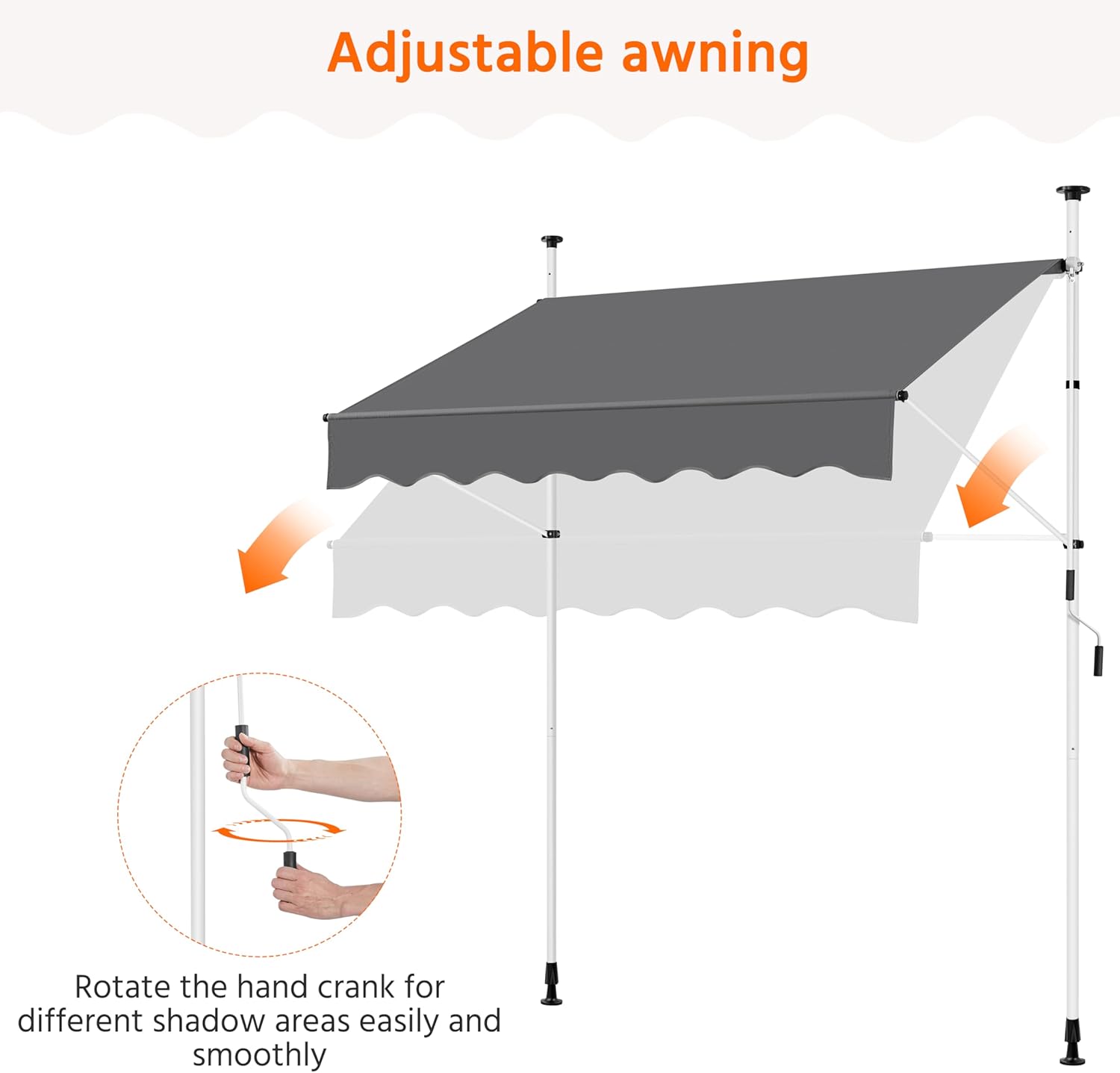 Yaheetech Manual Retractable Awning, 78"×118" Outdoor Sunshade Shelter Angle & Height Adjustable NO Drilling Patio Door Window Awnings, Canopy with UV Protection for Backyard, Dark Gray