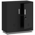 Metal Storage Cabinet with Locking Doors and Adjustable Shelf, Small Lockable Sideboard Buffet Cabinet for Home, Office, Entryway, Hallway, Living Room, Kitchen and Dining Room (Black)