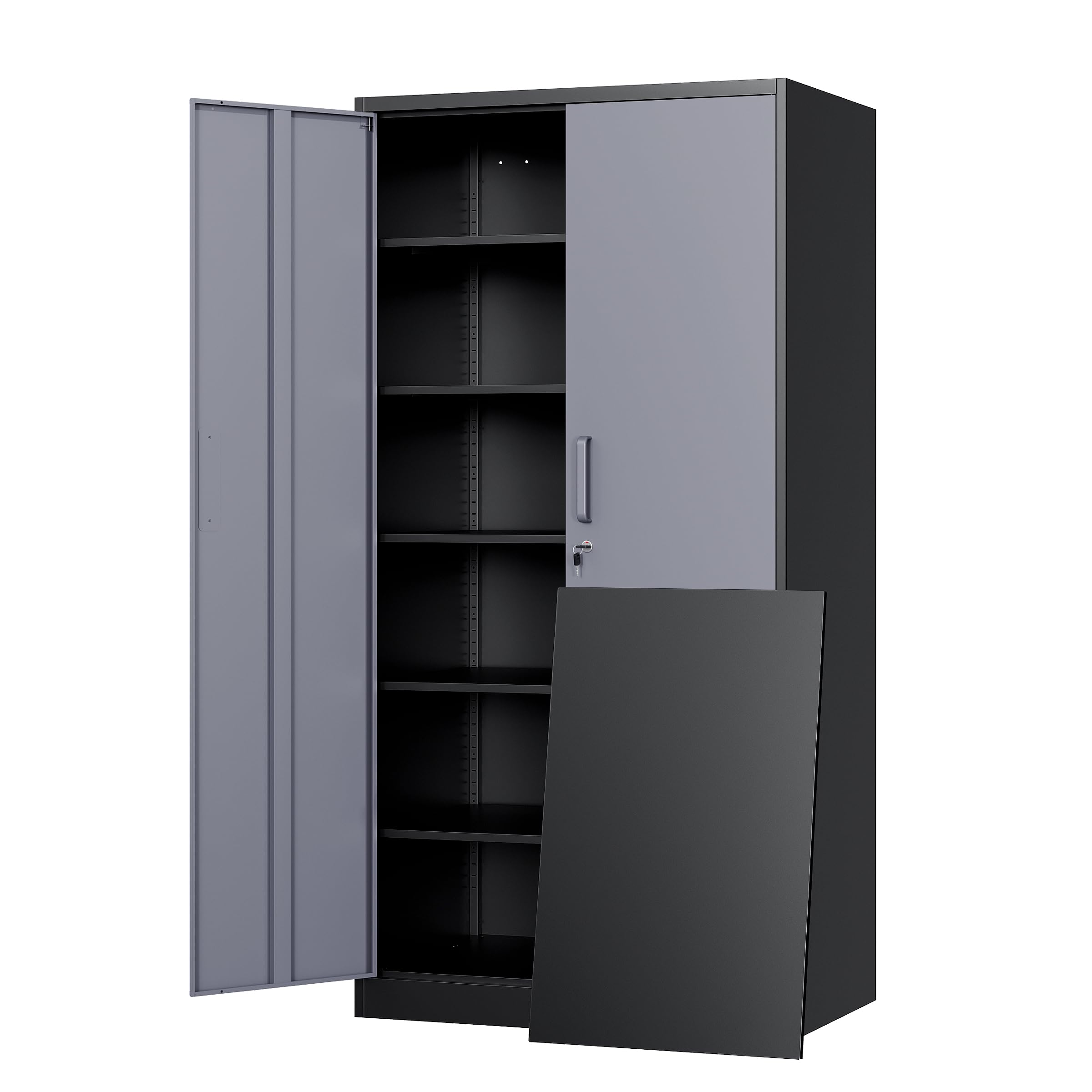 Yizosh Metal Garage Storage Cabinet with 2 Doors and 5 Adjustable Shelves - 71" Steel Lockable File Cabinet,Locking Tool Cabinets for Office,Home,Garage,Gym,School (Black)
