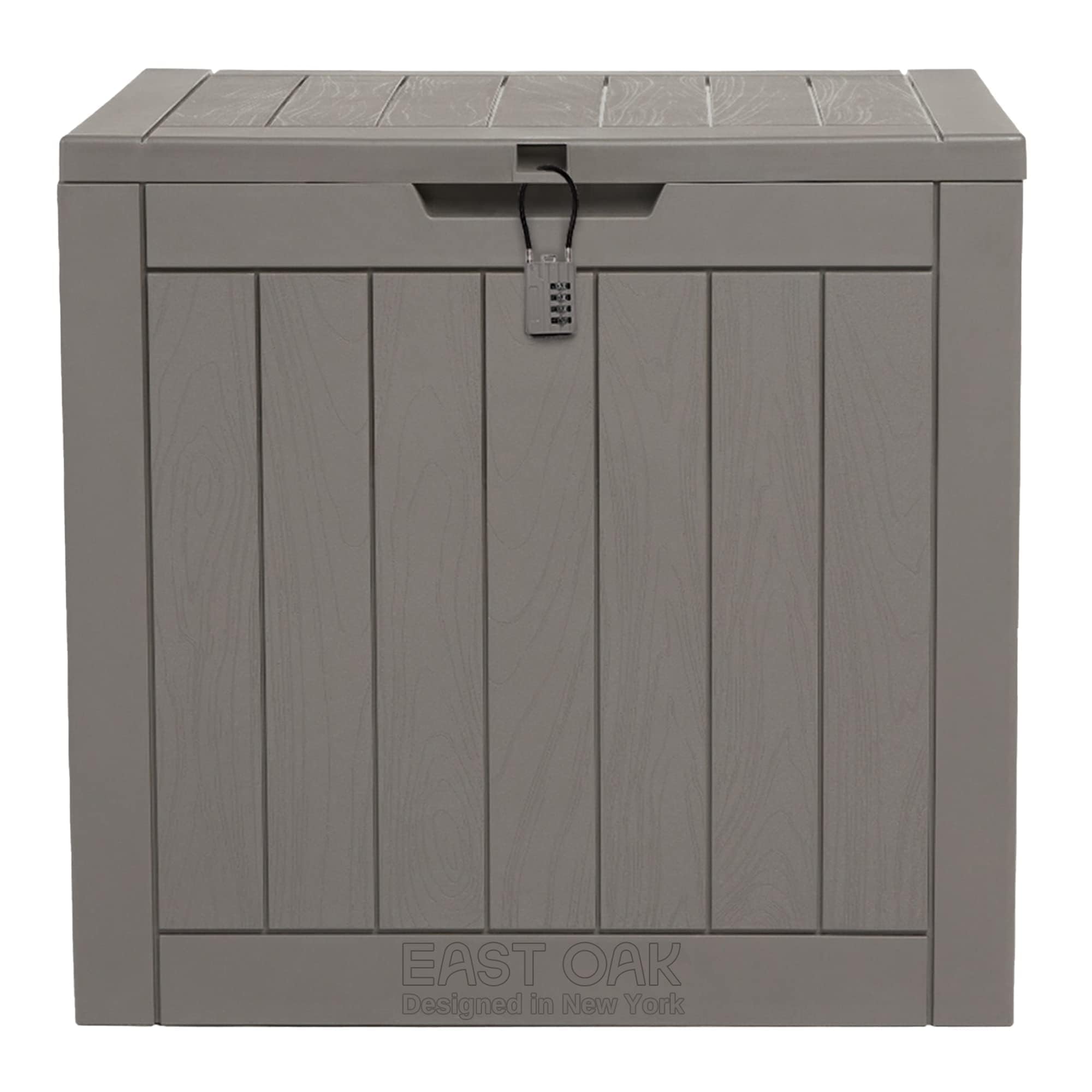 EAST OAK Outdoor Storage Box, 31 Gallon Deck Box Indoor and Outdoor Use, Waterproof Resin Storage Bin for Package Delivery, Patio Cushions, Gardening Tools, Lockable, UV Resistant, Grey