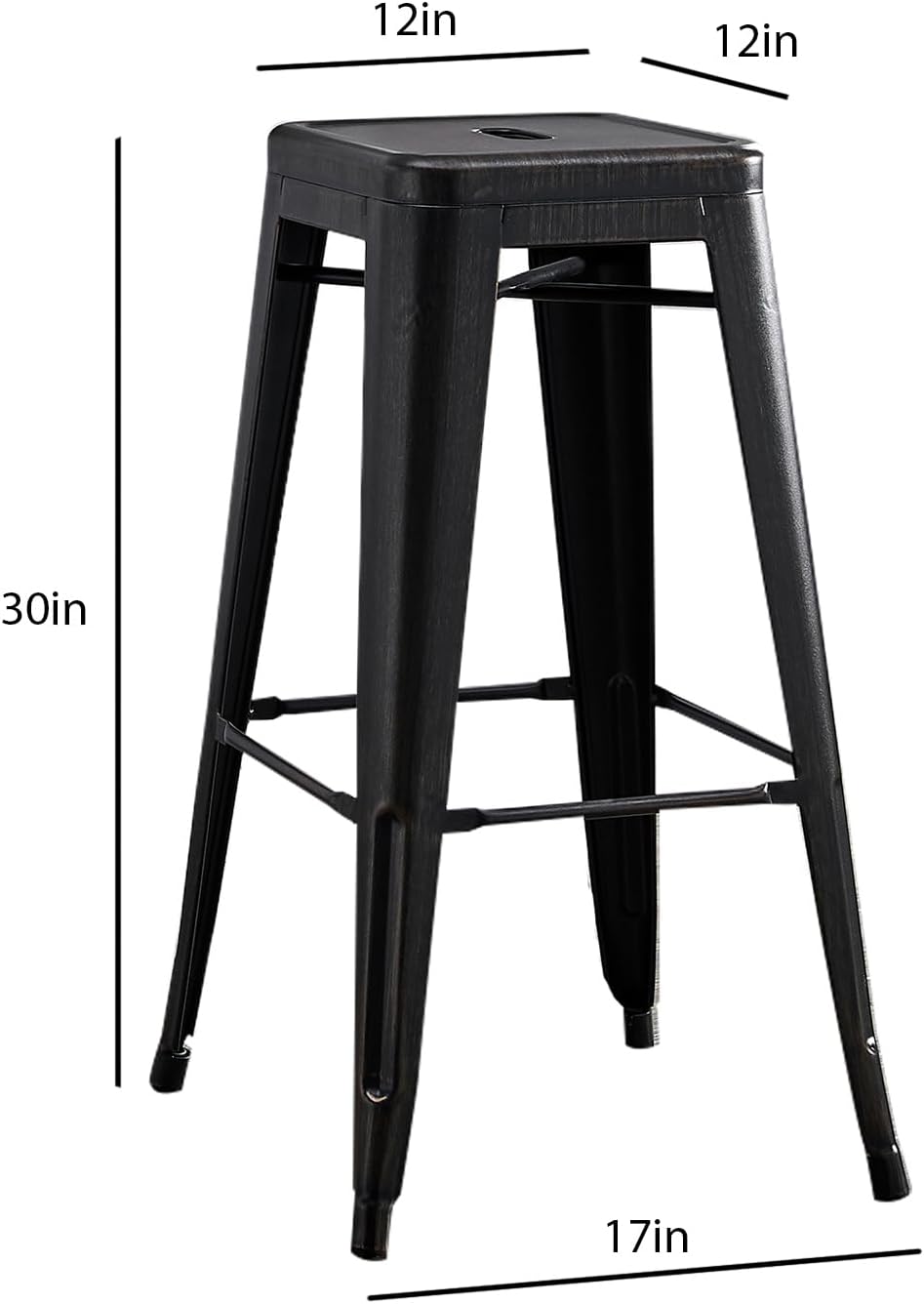 30" Metal Bar Stools Set of 2 Industrial Iron Stackable for Kitchen Indoor/Outdoor Patio Distressed Black