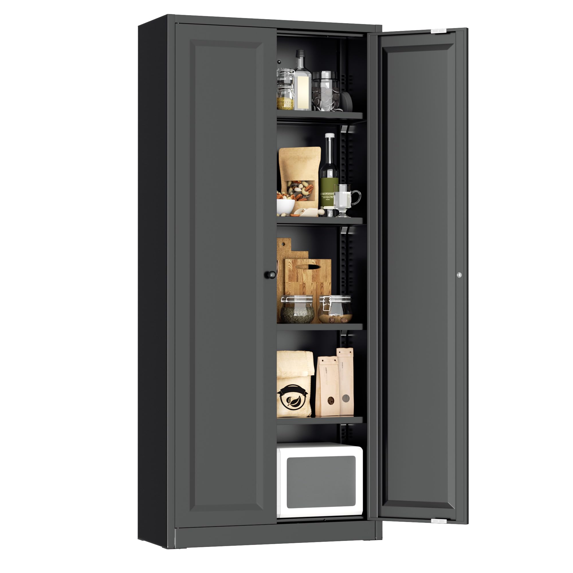Greenvelly Metal Storage Cabinet, 72" Black Steel Garage Cabinet with Doors and Adjustable Shelves, Metal Cabinet with Lock,Garage Cabinets and Storage System for Garage,Home Office,School