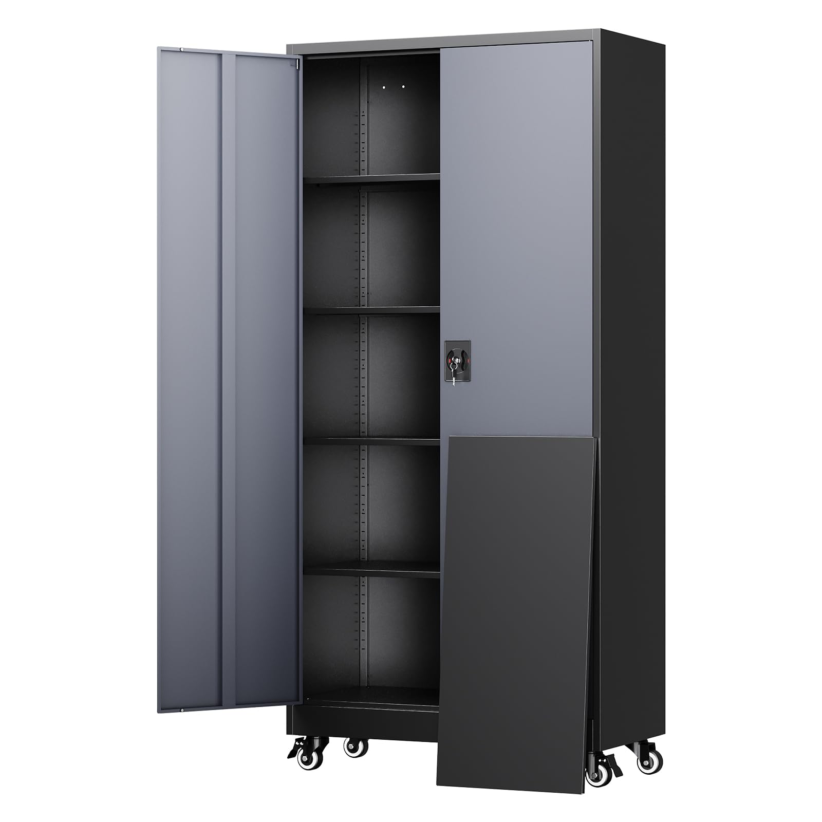Yizosh Metal Garage Storage Cabinet with 2 Doors and 5 Adjustable Shelves - 71" Steel Lockable File Cabinet,Locking Tool Cabinets for Office,Home,Garage,Gym,School (Black)