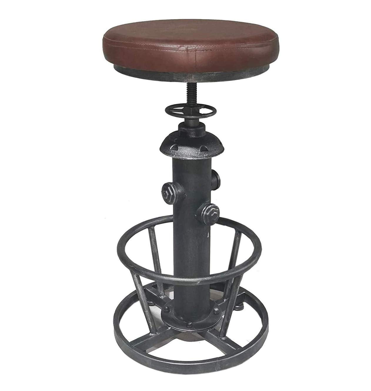 Topower Antique Industrial Round Bottom Adjustable Height Cafe Coffee Retro Vintage Stylish Water Pipe Design Pub Kitchen Bar Stool (Silver, PU Leather Top)