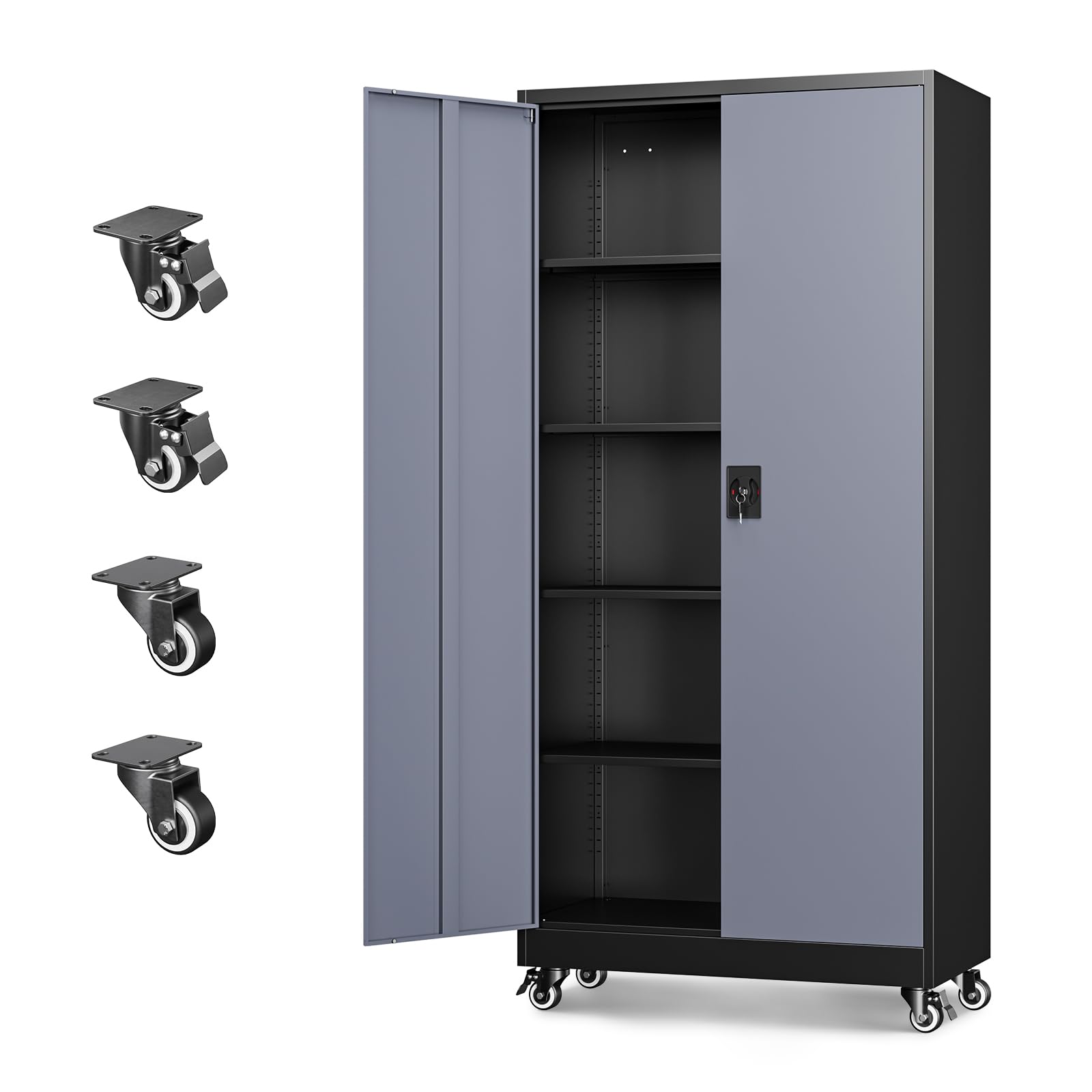 Letaya Metal Garage Storage Cabinets with Lock Door and Adjustable Shelves, Steel Tool Cabinets for Home,Office,Warehouse Organisieren (Black)