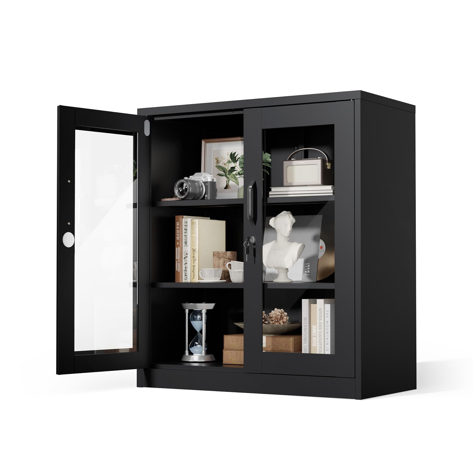 VINGLI Large Metal Storage Cabinet with 2 Doors and 5 Adjustable Shelves, Upgraded Height & Wide & Deep, 43''W x 20''D x 72''H, Oversized Garage Storage Cabinet with Wheels and Locks (Black)