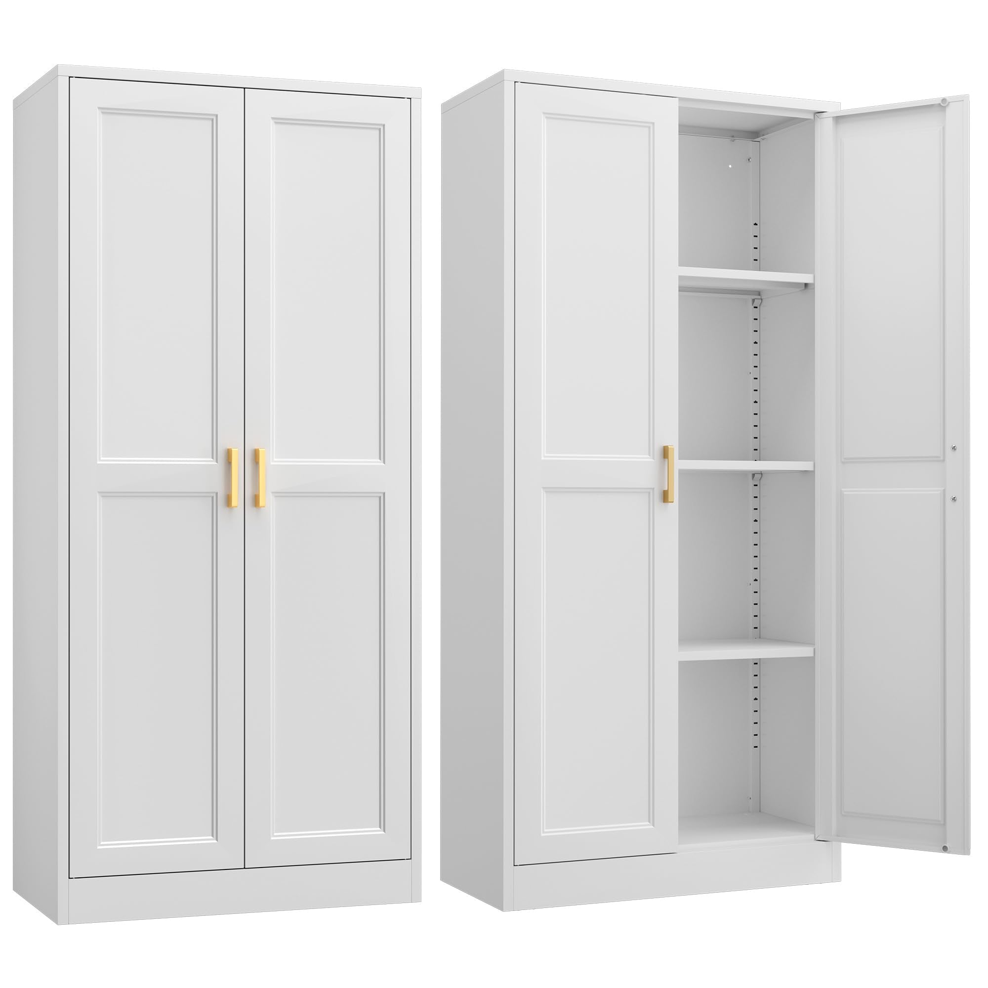 SteeLoong Kitchen Pantry Cabinet,71”Black Metal Pantry Storage Cabinet with Doors and 4 Adjustable Shelves,Kitchen Cabinet with 2 Gold Handles,Tall Cabinet for Livingroom,Pantry, Bathroom