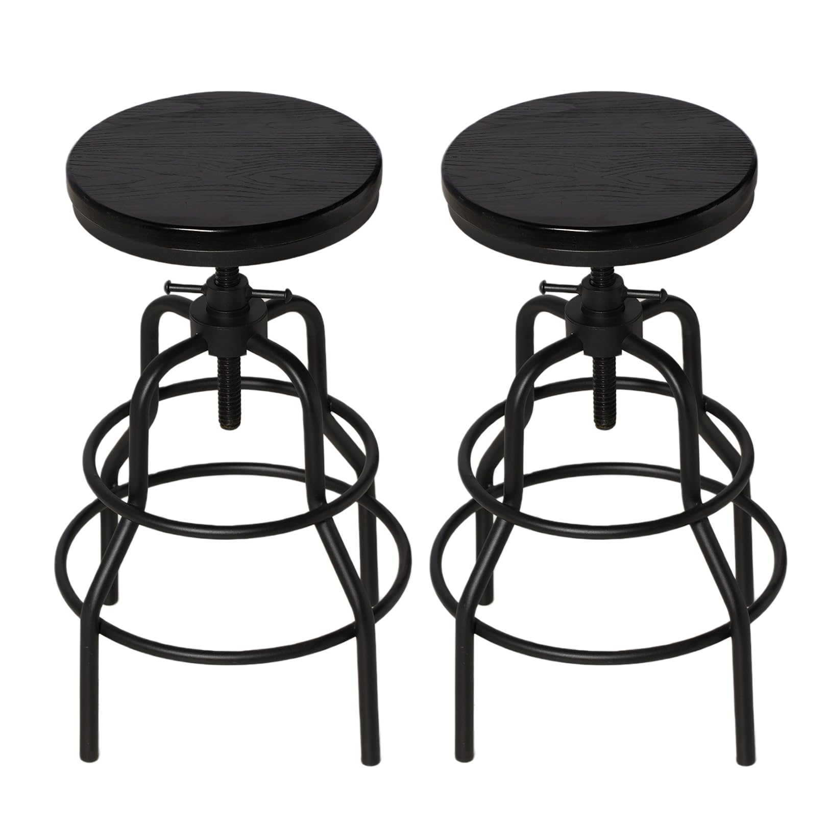 LOKKHAN Vintage Industrial Bar Stool-Rustic Swivel Barstools-Round Wood Metal Base-Kitchen Counter Height Adjustable Pipe Stool-Cast Steel Chairs 20-27 Inch (Set of 2)
