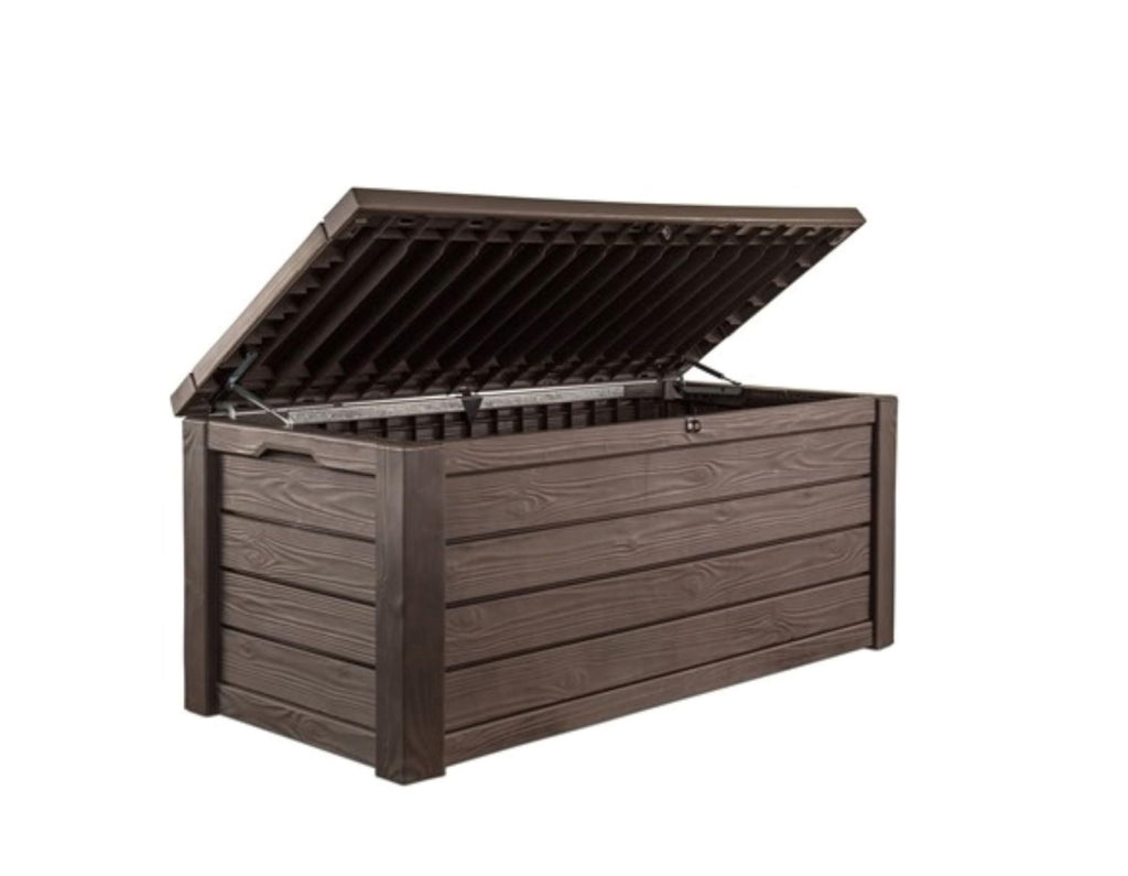 Keter 150 Gallon Resin Large Deck Box Organization and Storage Box for Patio, Outdoor Cushions, Garden Tools, Brown