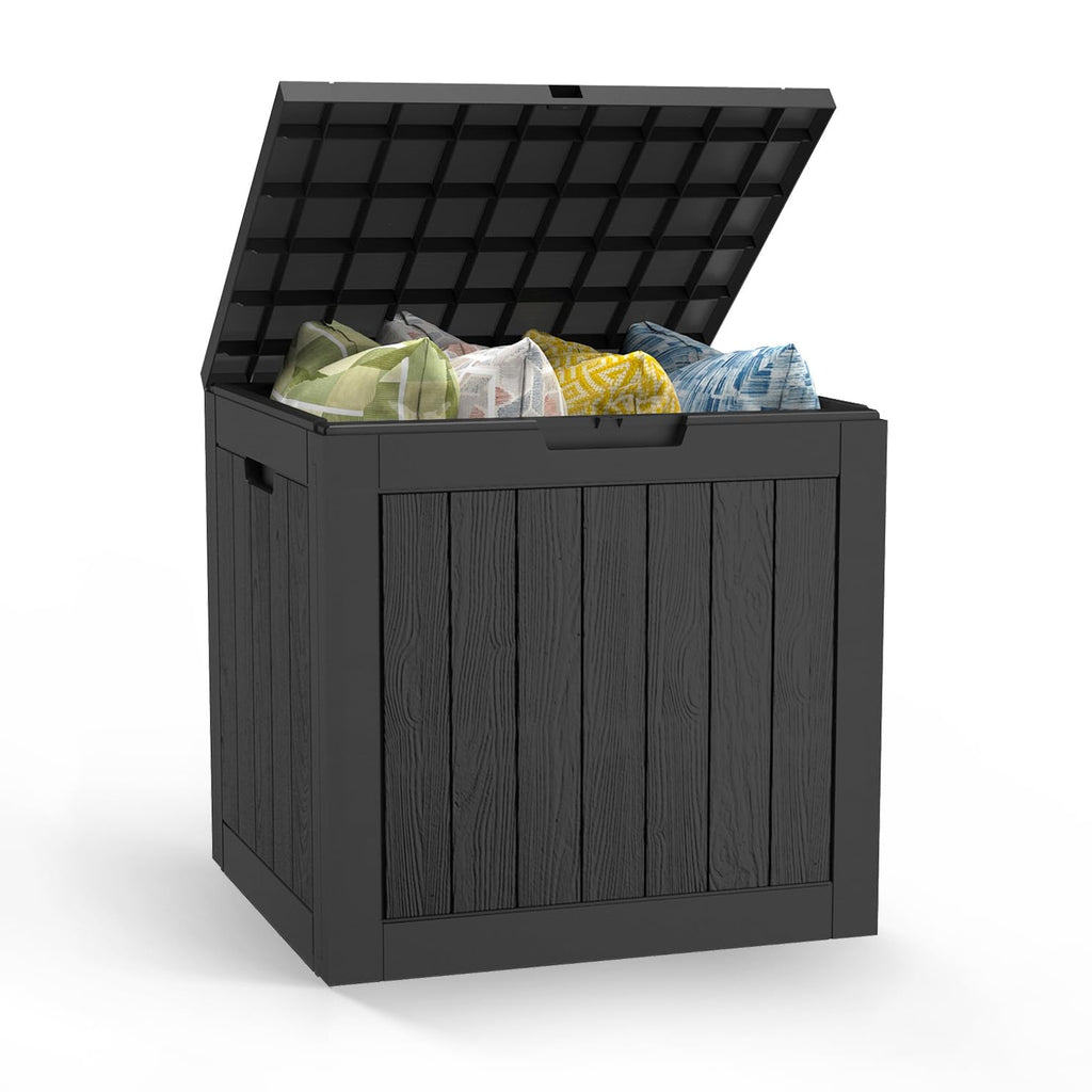 Mars Villa 100 Gallon Outdoor Storage Box, Large Resin Deck Box Waterproof, for Outside Patio Furniture Cushion, Pool Supply, with Hydraulic Hinge, UV-Resistant and Weatherproof, Rattan Black