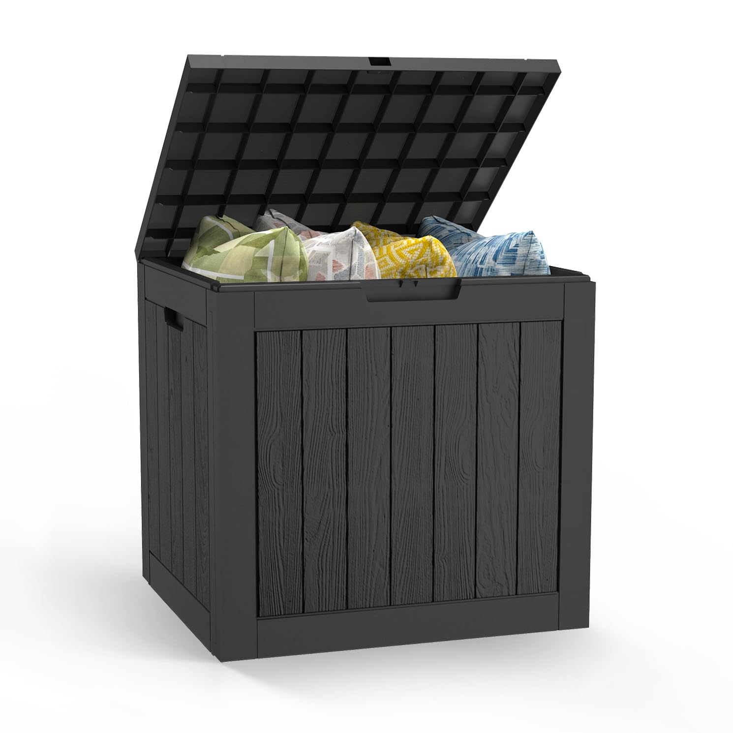 Mars Villa 100 Gallon Outdoor Storage Box, Large Resin Deck Box Waterproof, for Outside Patio Furniture Cushion, Pool Supply, with Hydraulic Hinge, UV-Resistant and Weatherproof, Rattan Black
