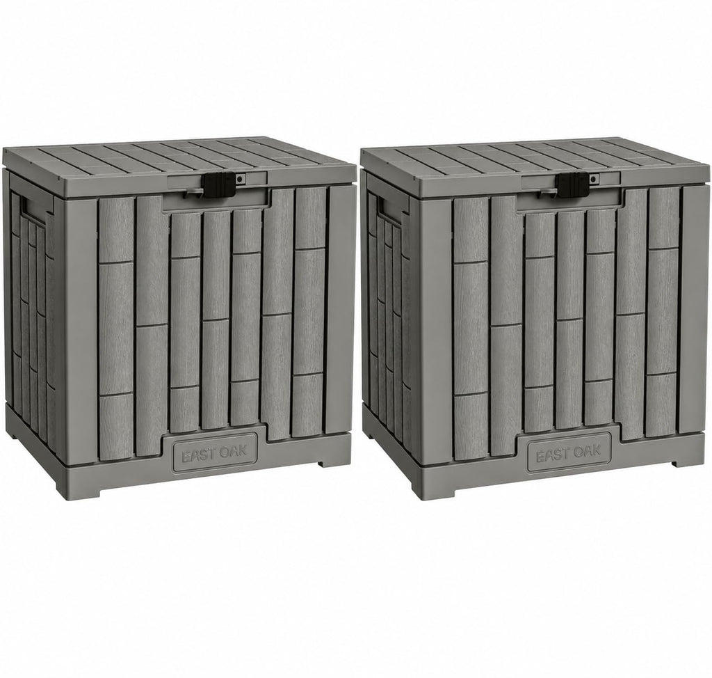 EAST OAK Outdoor Storage Box, 31 Gallon Deck Box Indoor and Outdoor Use, Waterproof Resin Storage Bin for Package Delivery, Patio Cushions, Gardening Tools, Lockable, UV Resistant, Grey