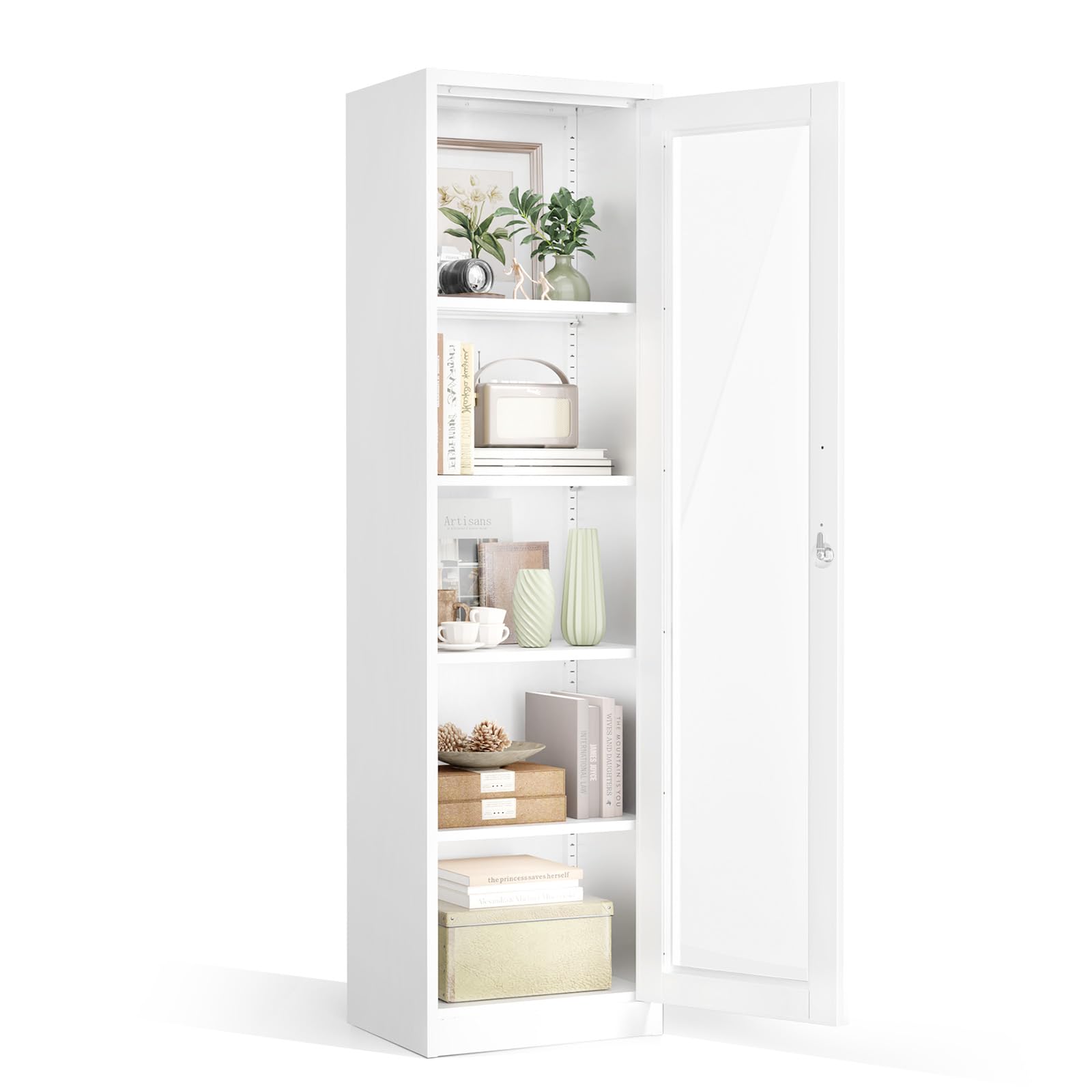 VINGLI Large Metal Storage Cabinet with 2 Doors and 5 Adjustable Shelves, Upgraded Height & Wide & Deep, 43''W x 20''D x 72''H, Oversized Garage Storage Cabinet with Wheels and Locks (Black)