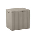 Keter City 30 Gallon Resin Outdoor Storage Box and Patio Furniture Side Table for Pool and Garden Accessories, Brown