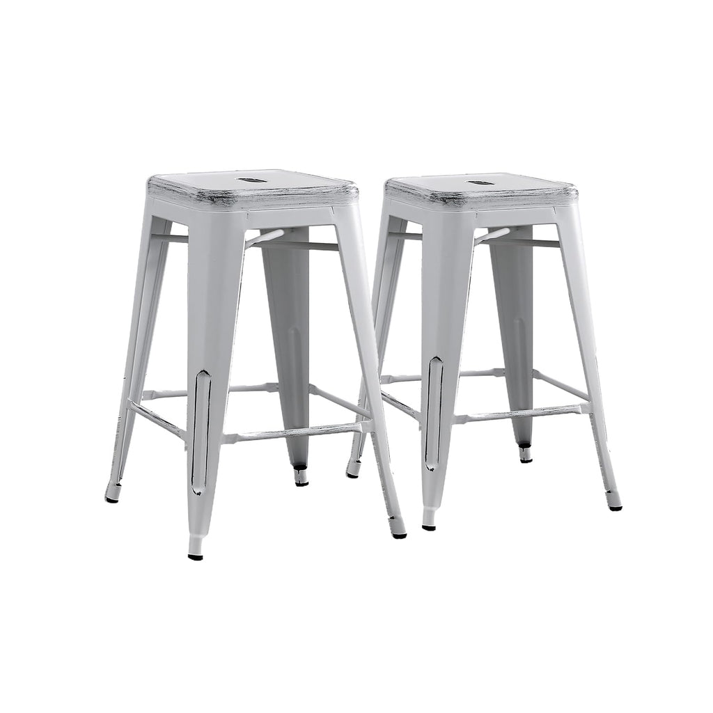 30" Metal Bar Stools Set of 2 Industrial Iron Stackable for Kitchen Indoor/Outdoor Patio Distressed Black