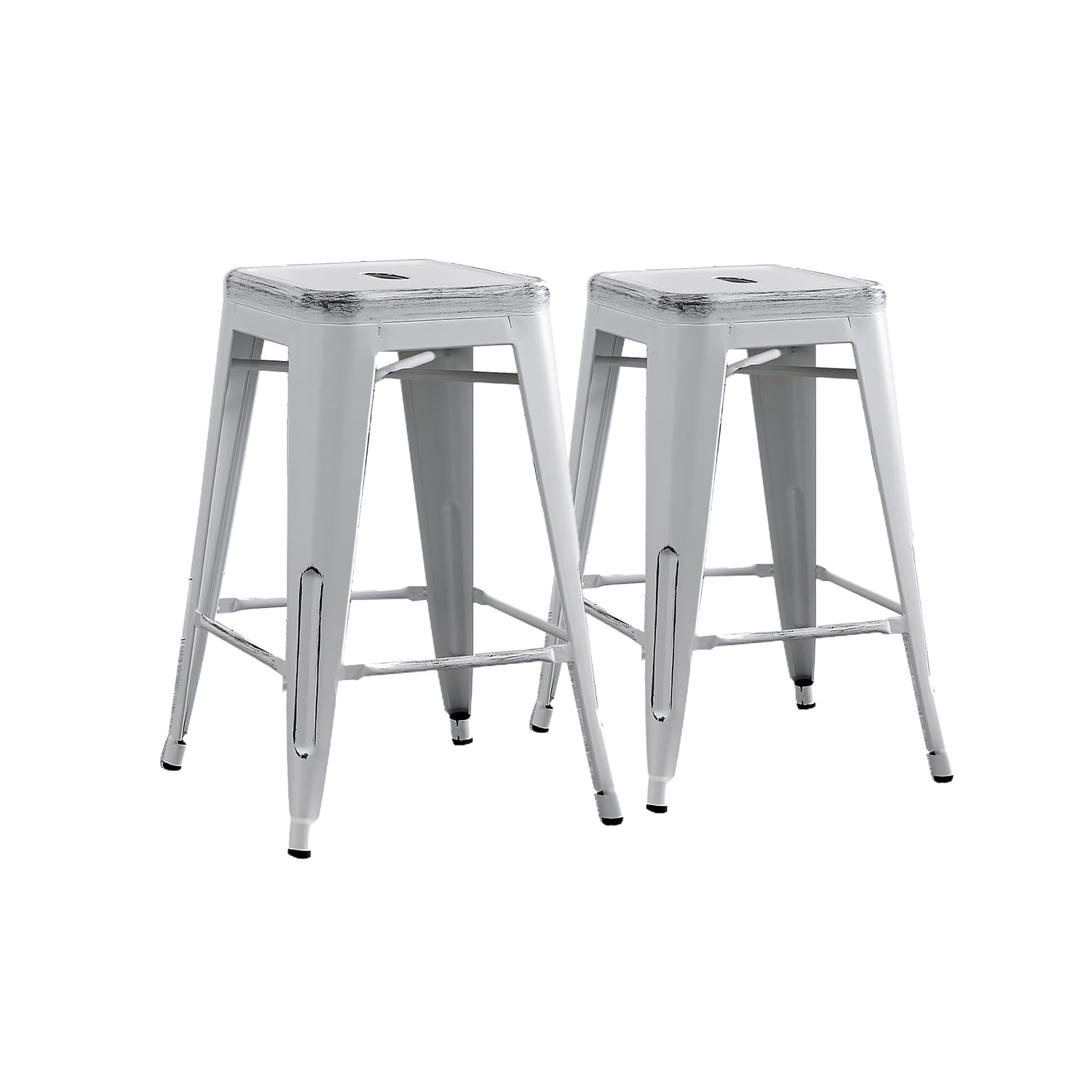 30" Metal Bar Stools Set of 2 Industrial Iron Stackable for Kitchen Indoor/Outdoor Patio Distressed Black