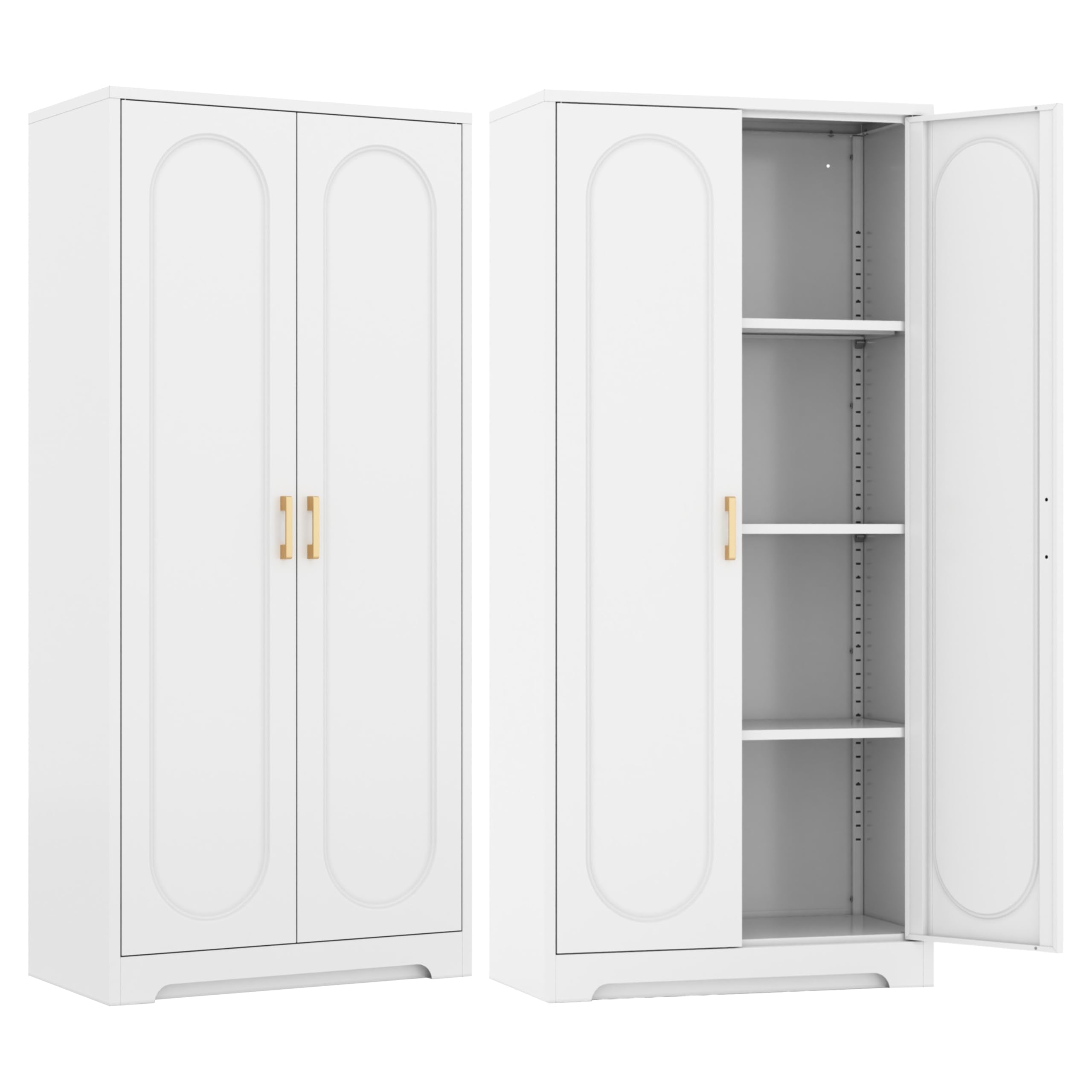 SteeLoong Kitchen Pantry Cabinet,71”Black Metal Pantry Storage Cabinet with Doors and 4 Adjustable Shelves,Kitchen Cabinet with 2 Gold Handles,Tall Cabinet for Livingroom,Pantry, Bathroom
