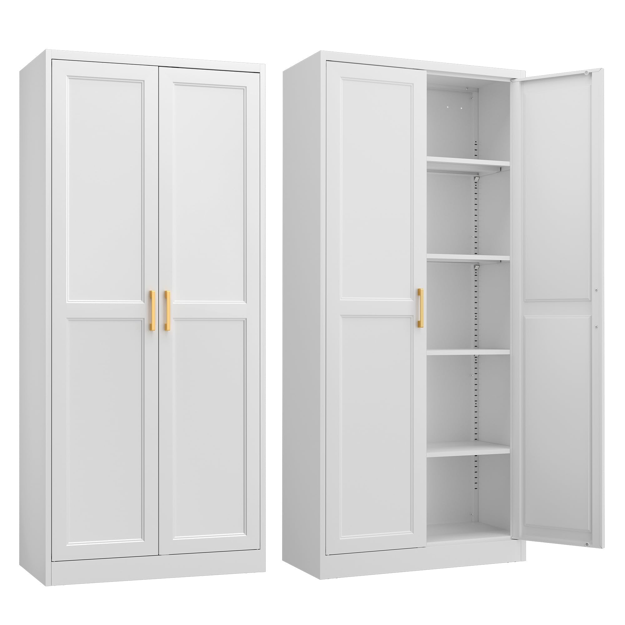 SteeLoong Kitchen Pantry Cabinet,71”Black Metal Pantry Storage Cabinet with Doors and 4 Adjustable Shelves,Kitchen Cabinet with 2 Gold Handles,Tall Cabinet for Livingroom,Pantry, Bathroom