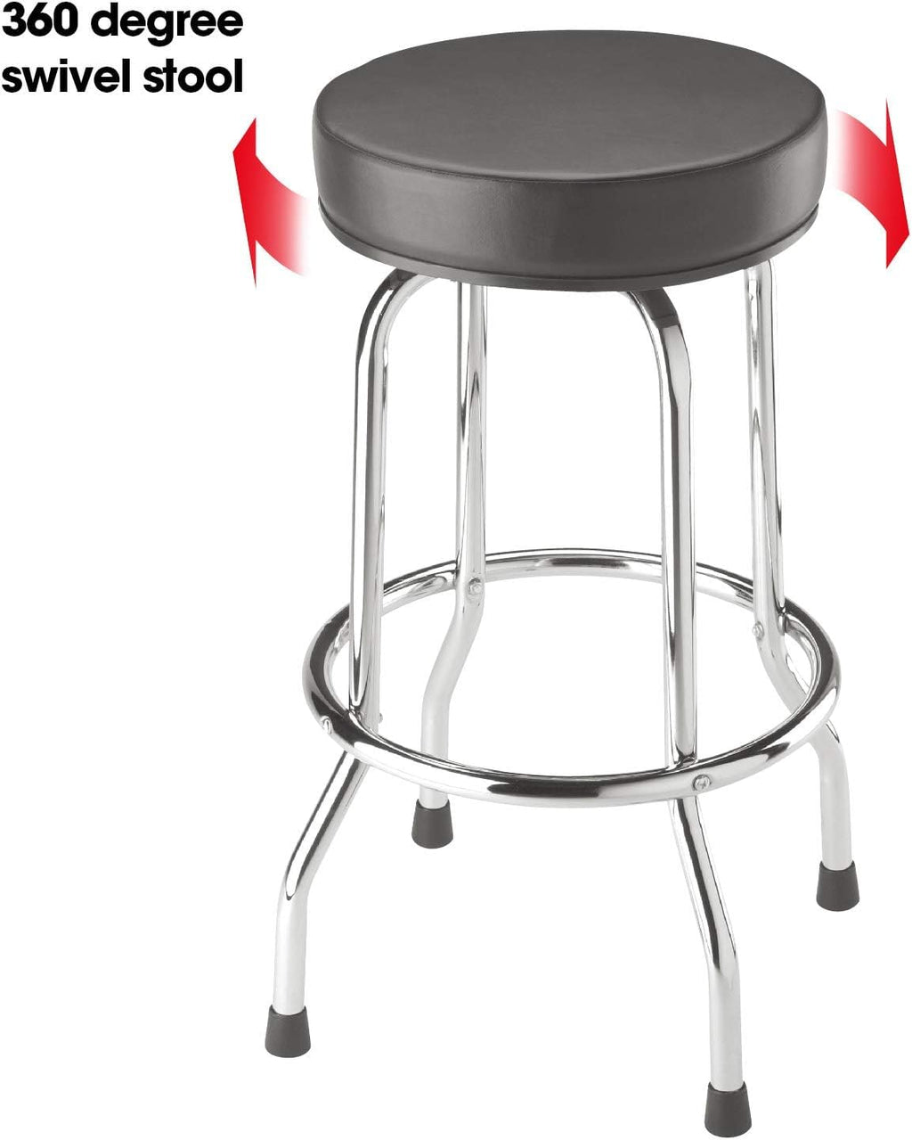BIG RED Torin Swivel Bar Stool: Padded Garage/Shop Seat with Chrome Plated Legs, Black, 28.74" Tall, 18.5" Diameter