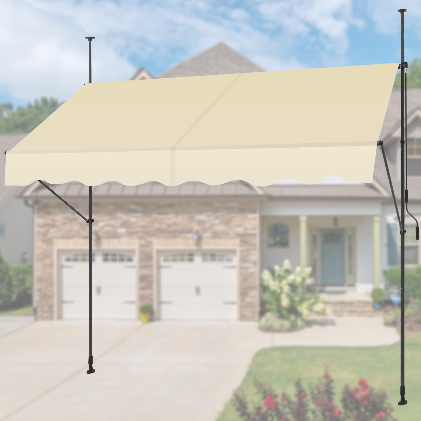 KELIXU Manual Retractable Awning, 118-Inch Adjustable Retractable Awnings for Patio Door Exterior Sunshade Shelter, Window Awning Canopy with UV Protection for Backyard, Garden, Balcony - Gray