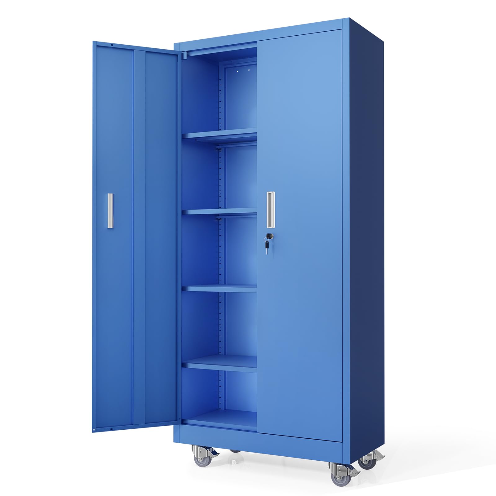 VINGLI Large Metal Storage Cabinet with 2 Doors and 5 Adjustable Shelves, Upgraded Height & Wide & Deep, 43''W x 20''D x 72''H, Oversized Garage Storage Cabinet with Wheels and Locks (Black)