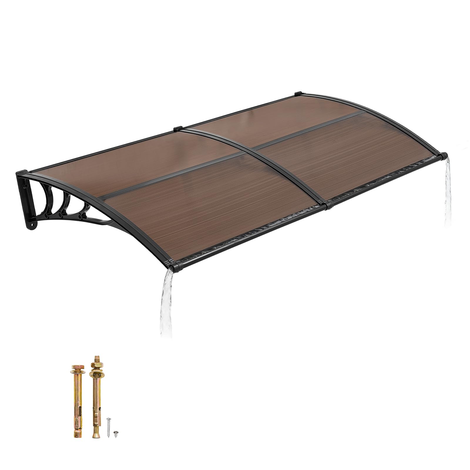 VEVOR Awnings for Door Entrance, 38" x 40" Window Door Awning Canopy Exterior with Drainage & ABS Bracket, Polycarbonate Cover Patio Door Awnings for Sun, UV, Rain, Snow Protection（Brown）