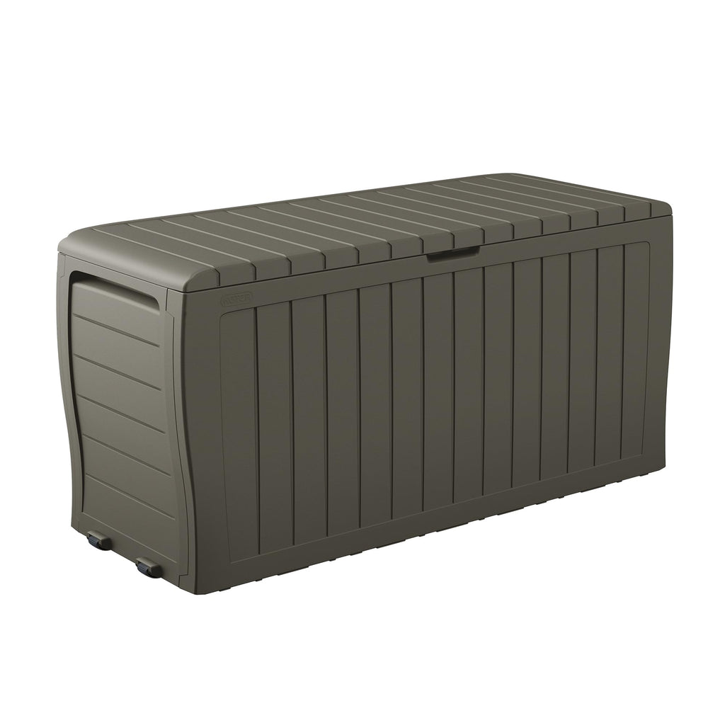 Keter Marvel Plus 71 Gallon Resin Outdoor Storage Box for Patio Furniture Cushions, Throw Pillows, Garden Tools and Pool Floats, Brown