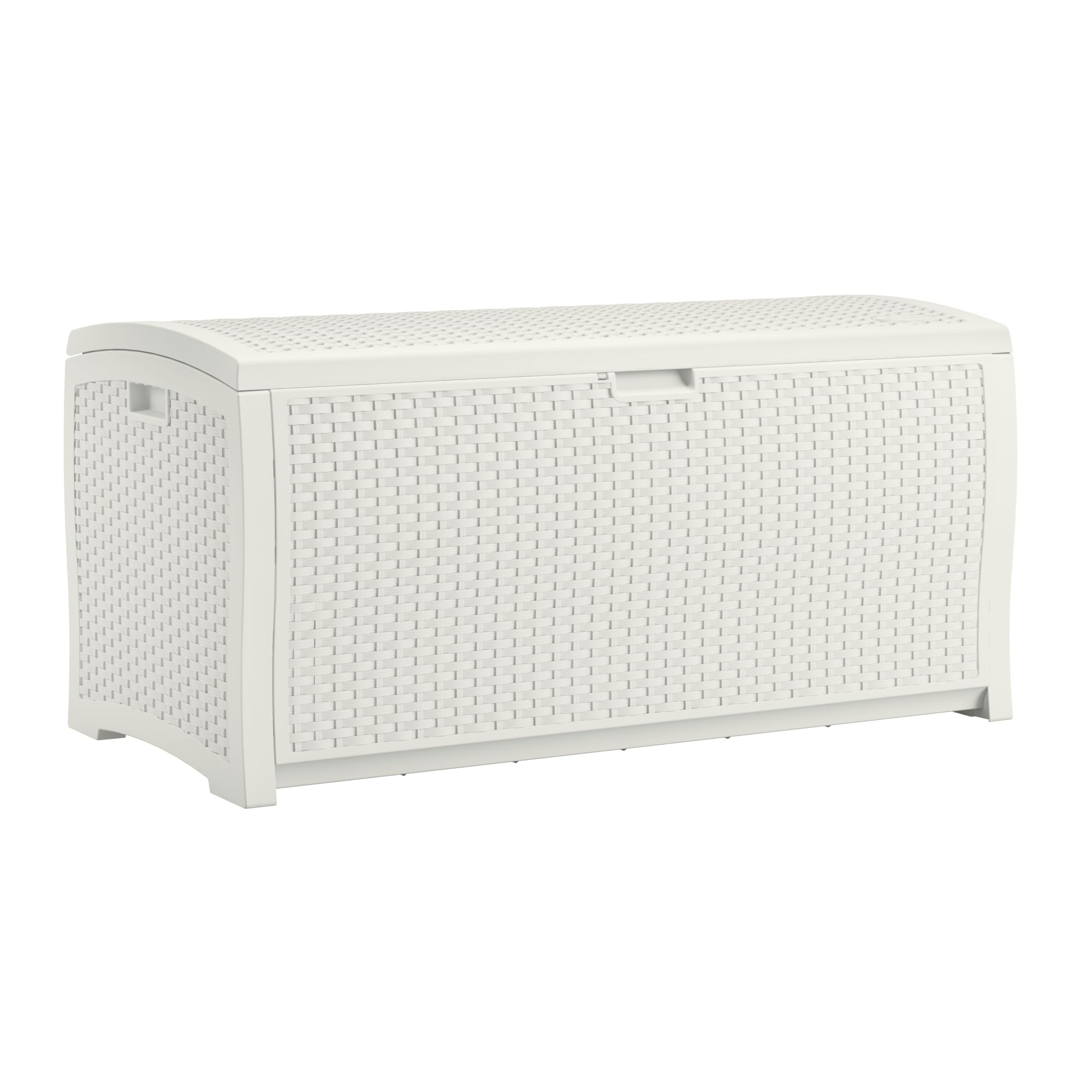 Suncast DBW9200 99 Gallon Outdoor Wicker resin Patio Storage Chest Bin with Handles for Patio, Garden, Garage, or Pool for All Weather, Mocha