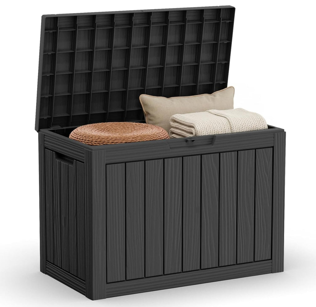 30 Gallon Outdoor Deck Box, Lockable Waterproof Outdoor Storage Boxes For Garden Tools,Indoor Cushions,Accessories Outside Storage Resin Weatherproof Container(Black)